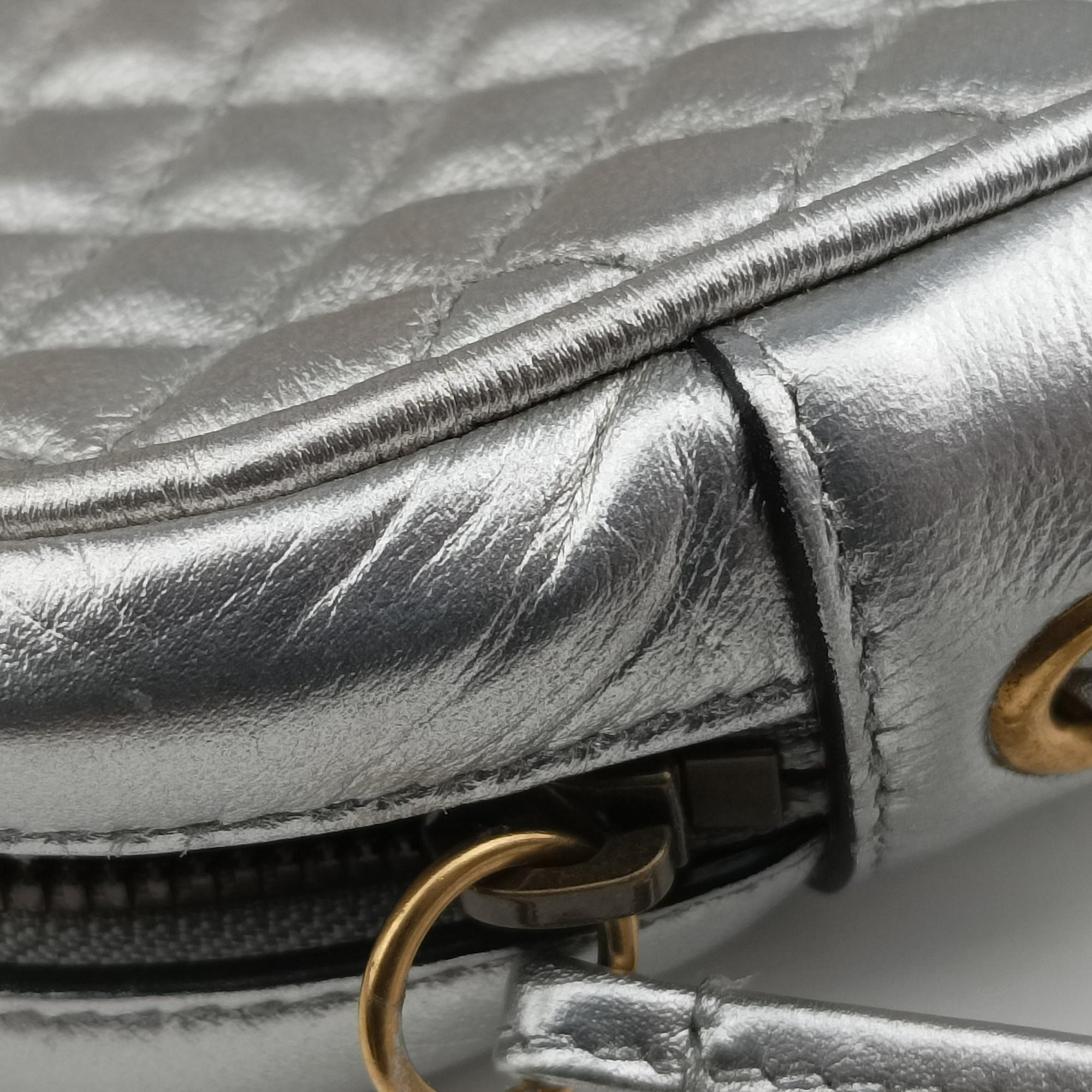 Pre-owned Gucci GG Marmont Pochette Silver×Green×Red Leather 541051 shoulderbag | stylenewstar