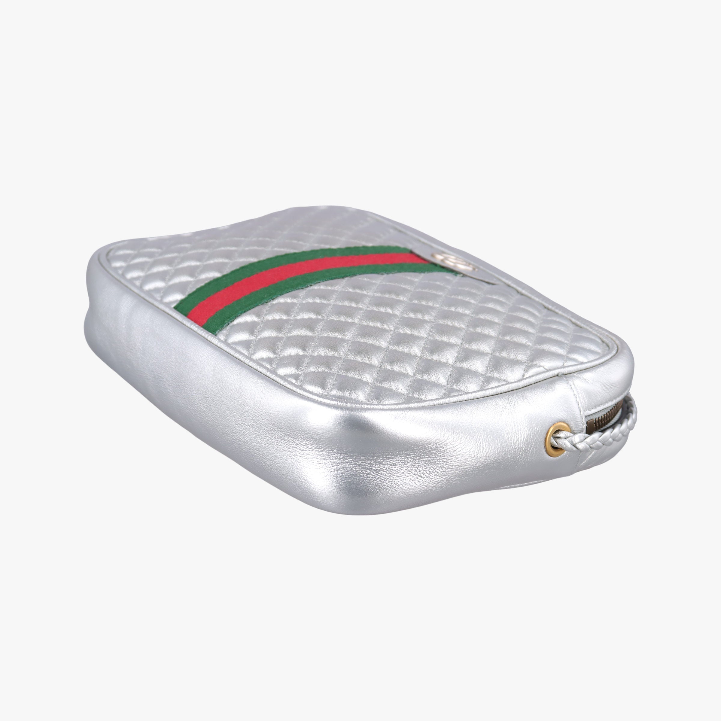 Pre-owned Gucci GG Marmont Pochette Silver×Green×Red Leather 541051 shoulderbag | stylenewstar