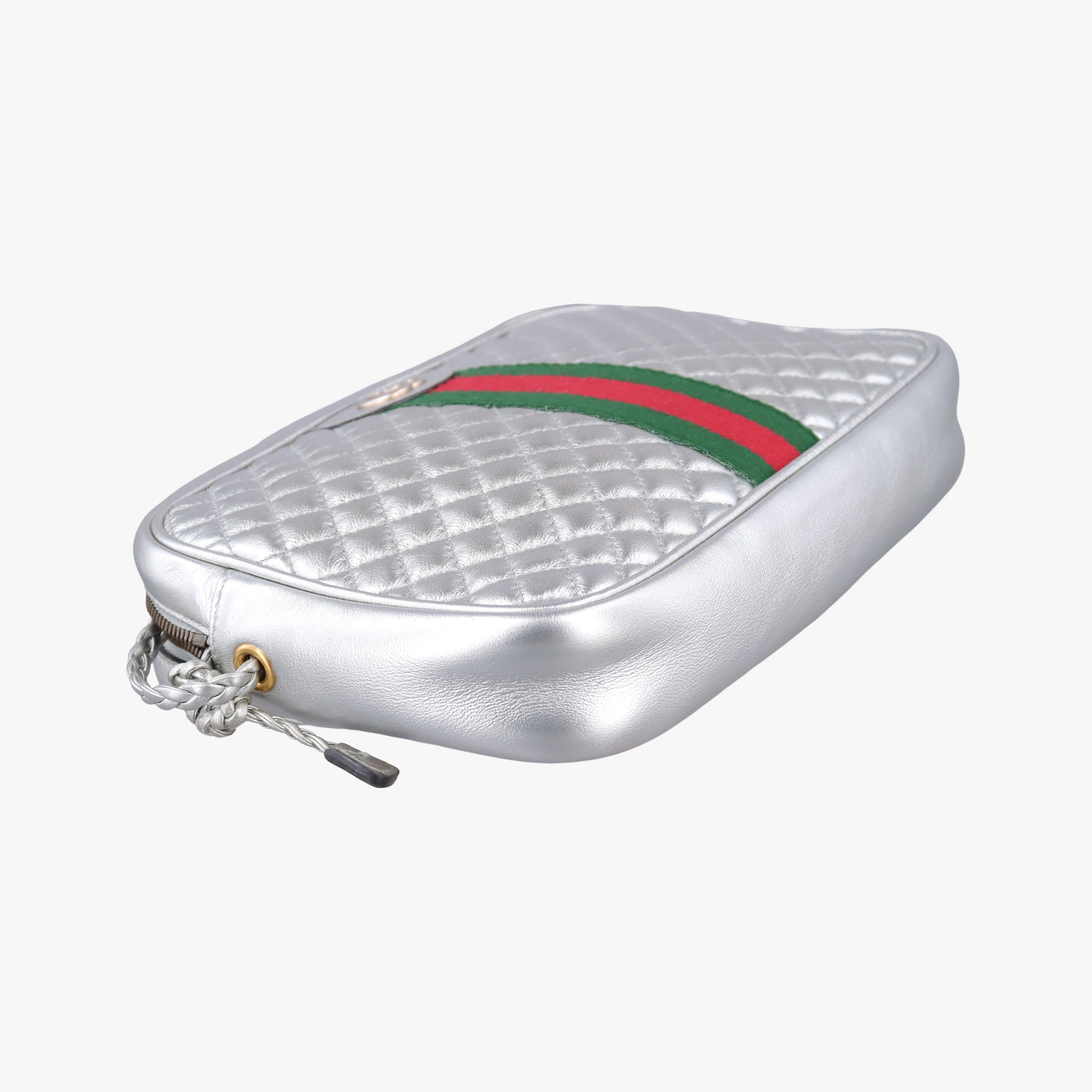 Pre-owned Gucci GG Marmont Pochette Silver×Green×Red Leather 541051 shoulderbag | stylenewstar
