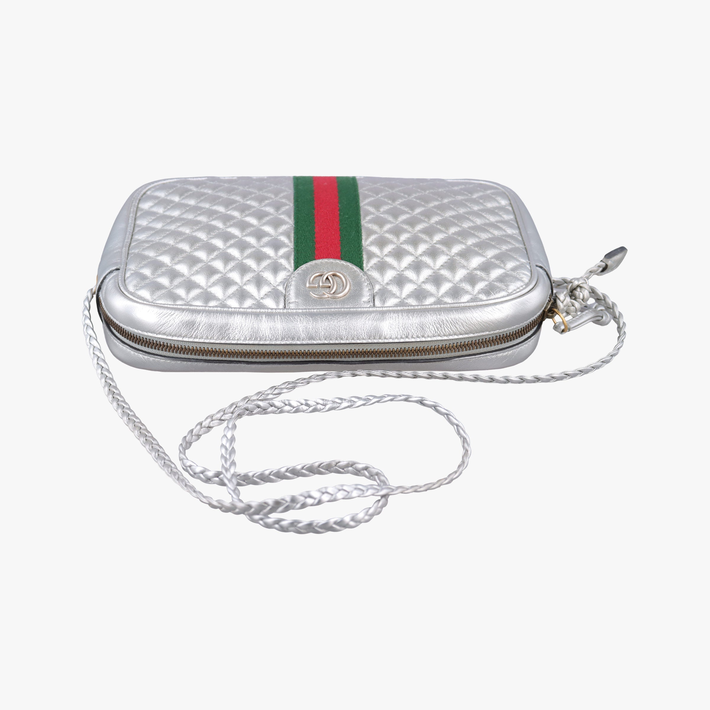 Pre-owned Gucci GG Marmont Pochette Silver×Green×Red Leather 541051 shoulderbag | stylenewstar