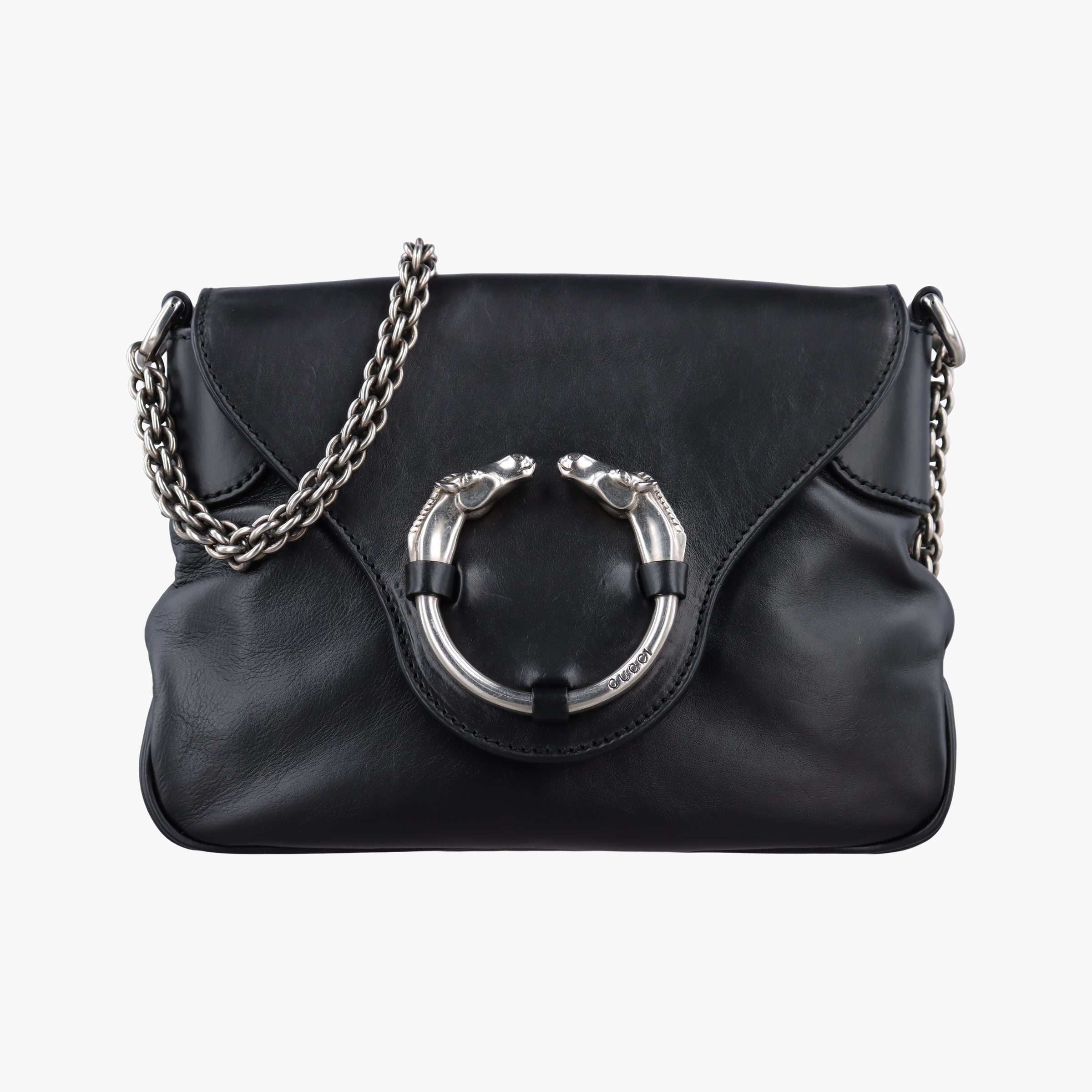 Pre-owned Gucci Ribot Horse head Black Leather 296882 shoulderbag | stylenewstar