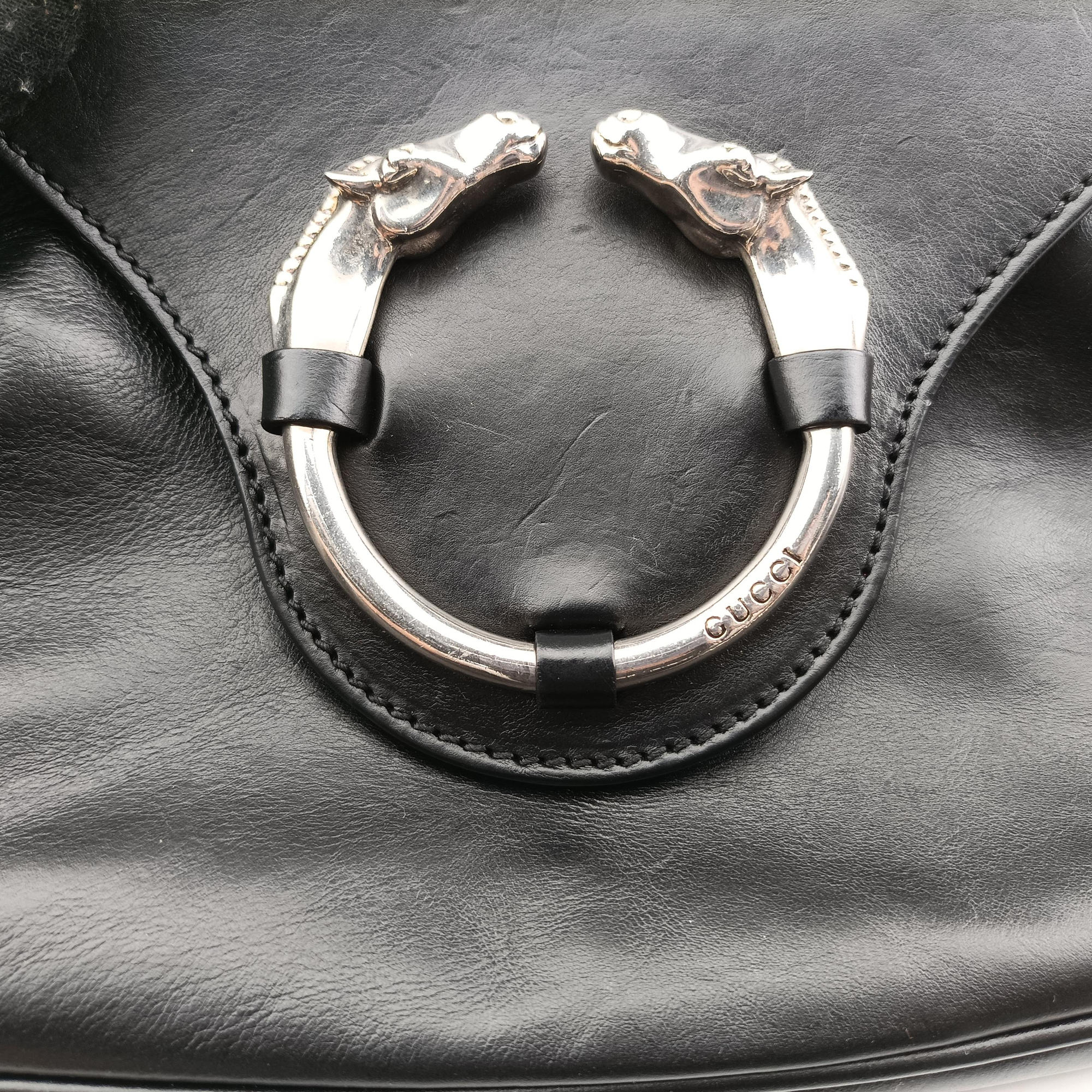 Pre-owned Gucci Ribot Horse head Black Leather 296882 shoulderbag | stylenewstar