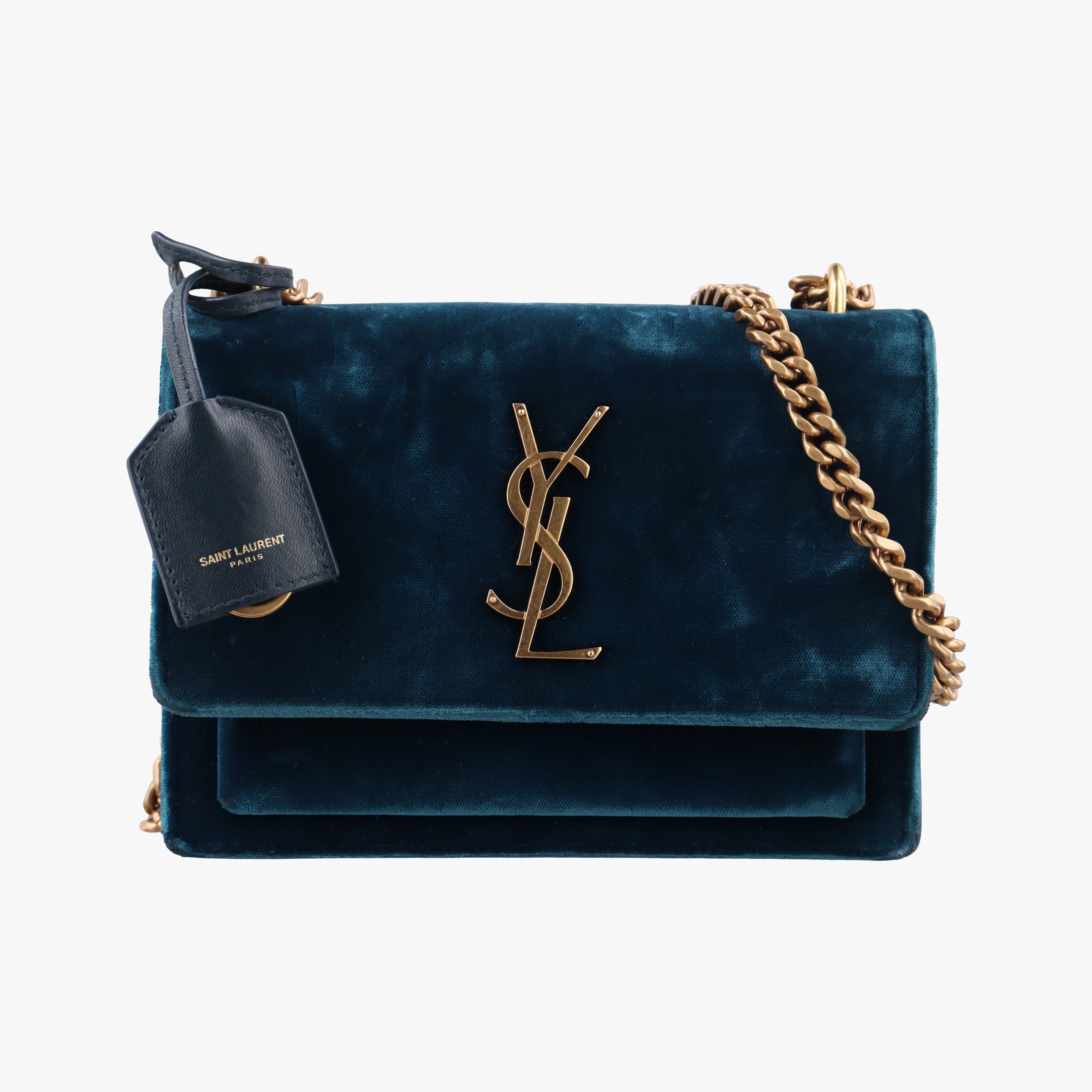 Pre-owned Yves Saint Laurent SUNSET Blue velour 441972 shoulderbag | stylenewstar