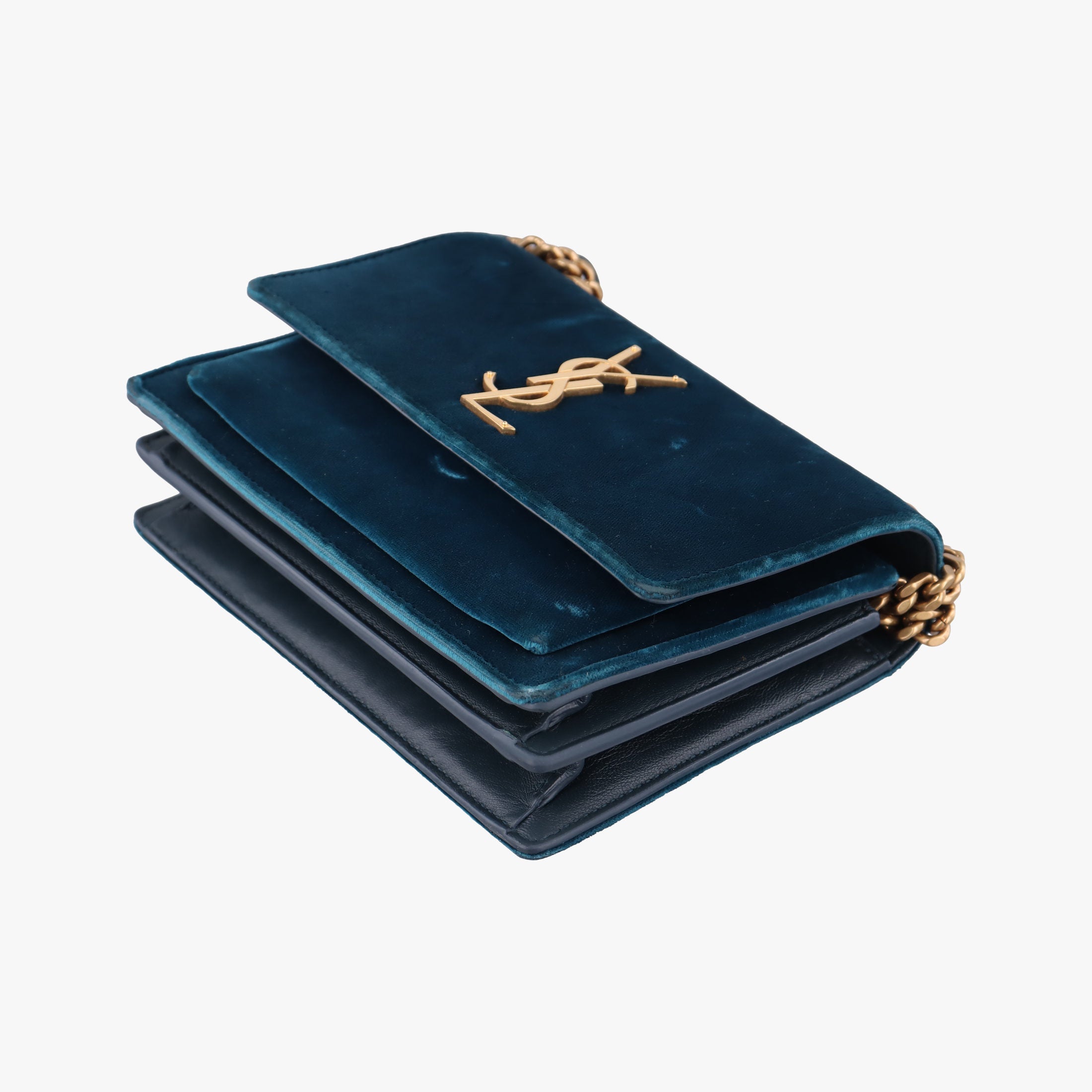 Pre-owned Yves Saint Laurent SUNSET Blue velour 441972 shoulderbag | stylenewstar