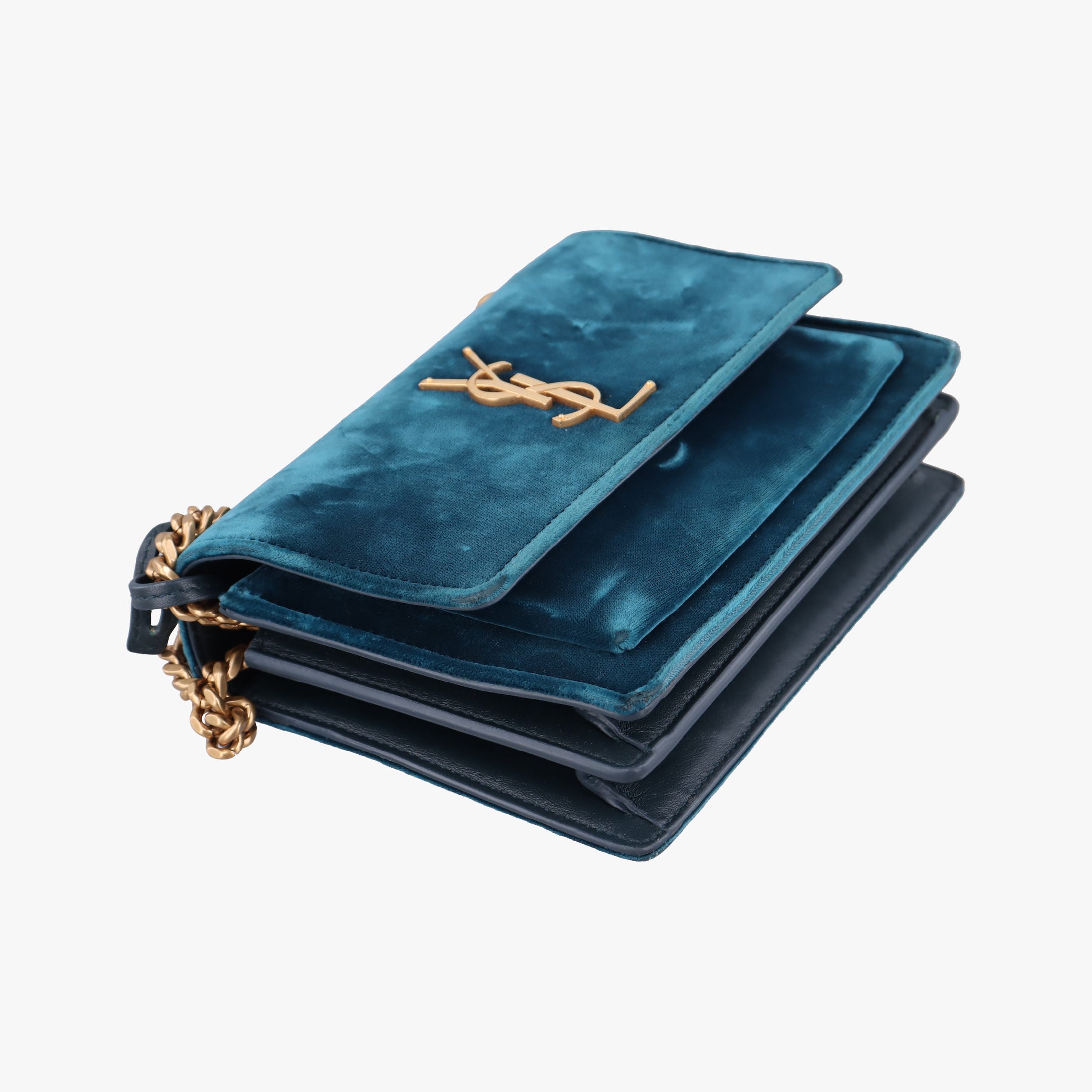 Pre-owned Yves Saint Laurent SUNSET Blue velour 441972 shoulderbag | stylenewstar