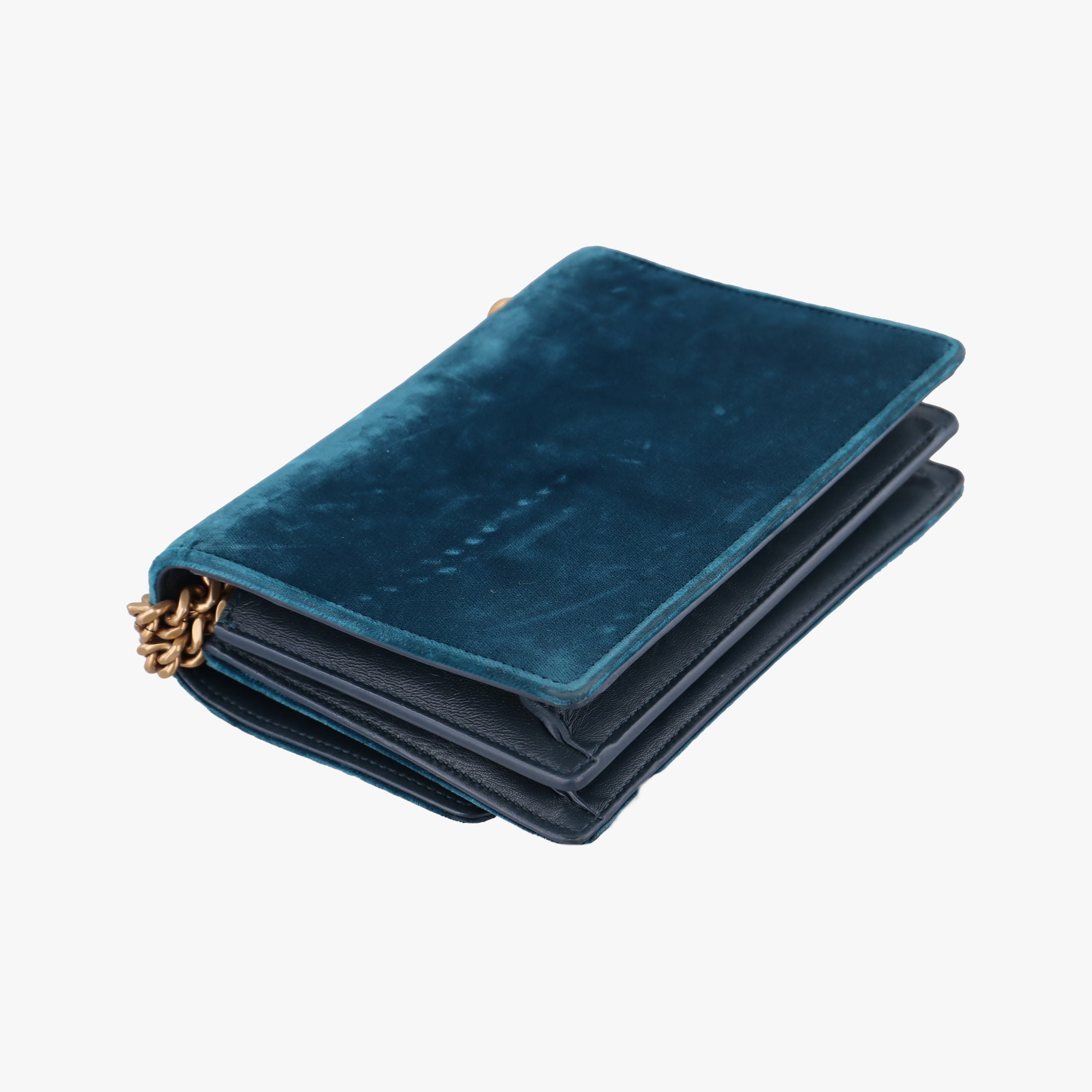 Pre-owned Yves Saint Laurent SUNSET Blue velour 441972 shoulderbag | stylenewstar