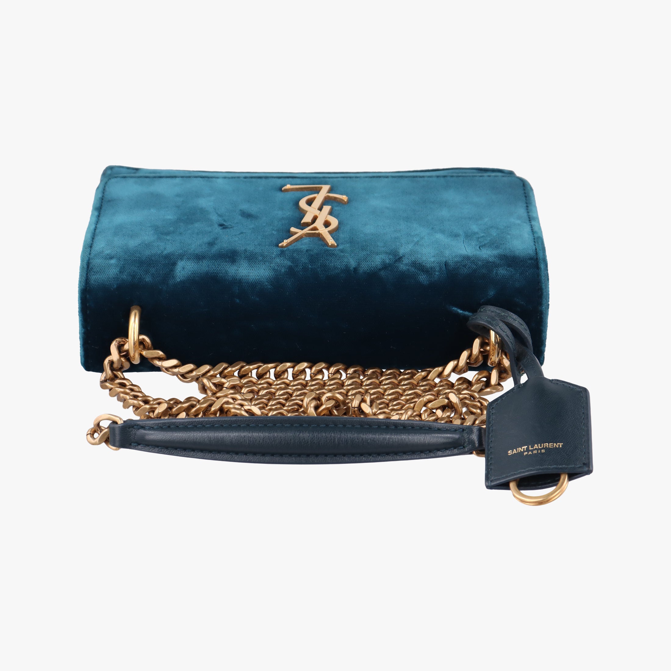 Pre-owned Yves Saint Laurent SUNSET Blue velour 441972 shoulderbag | stylenewstar
