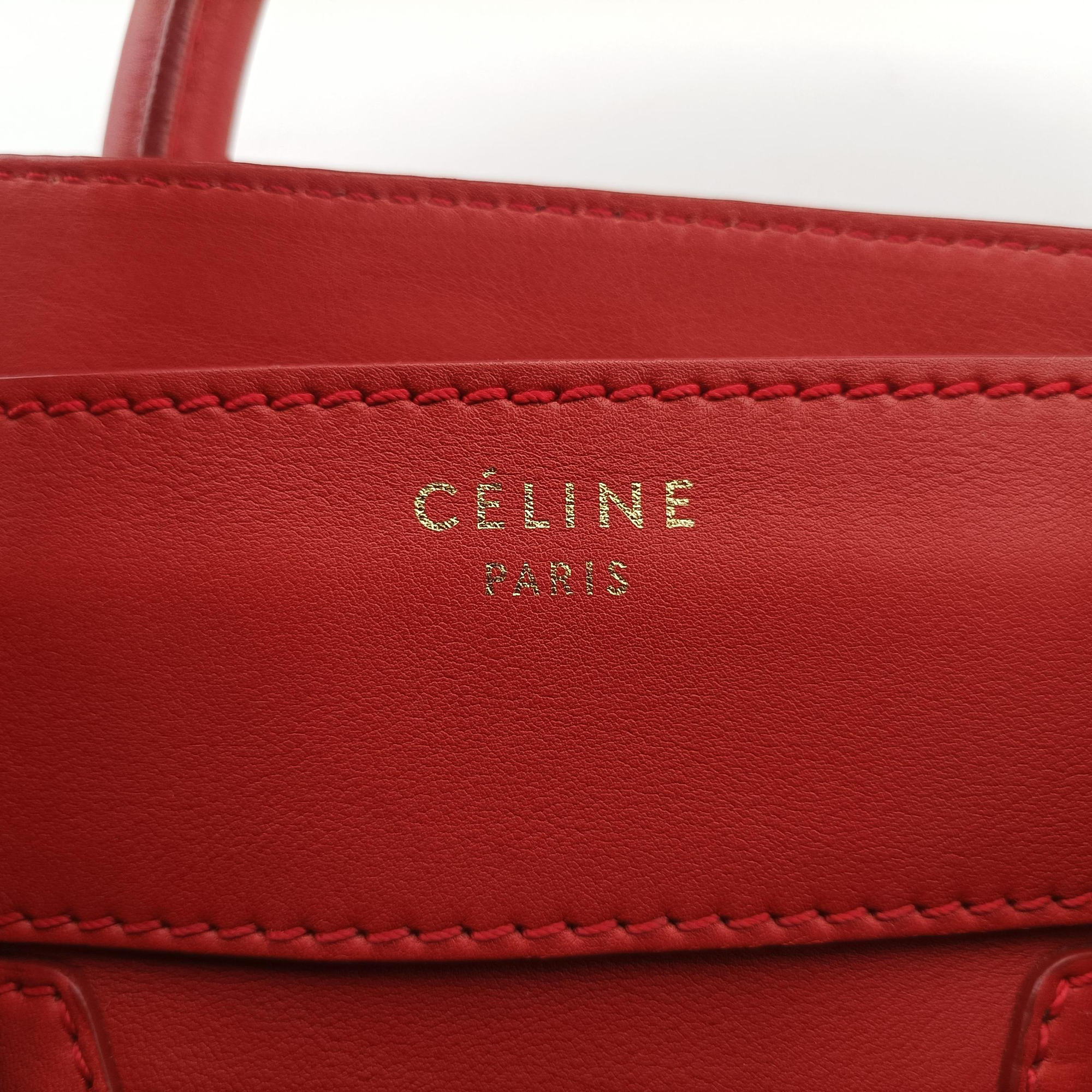 Secondhand Celine Luggage Micro shopper Red Leather  handbag | stylenewstar