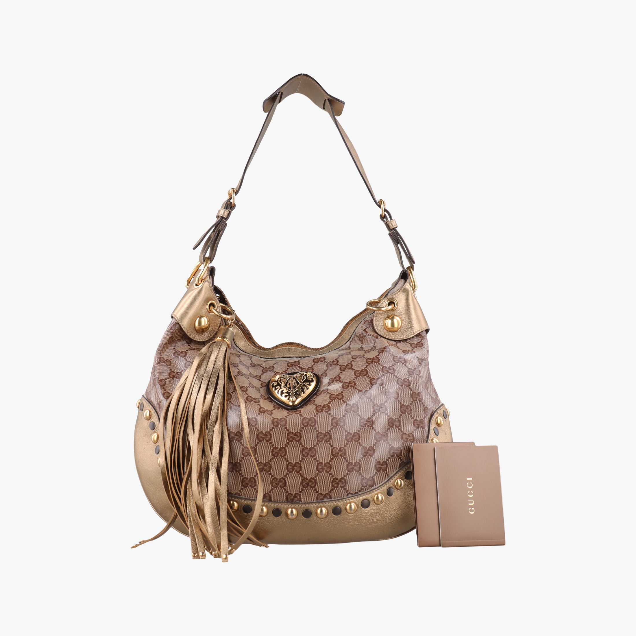 Pre-owned Gucci Babouska Heart Hobo khaki×golden PVC coated canvas 211965 shoulderbag | stylenewstar