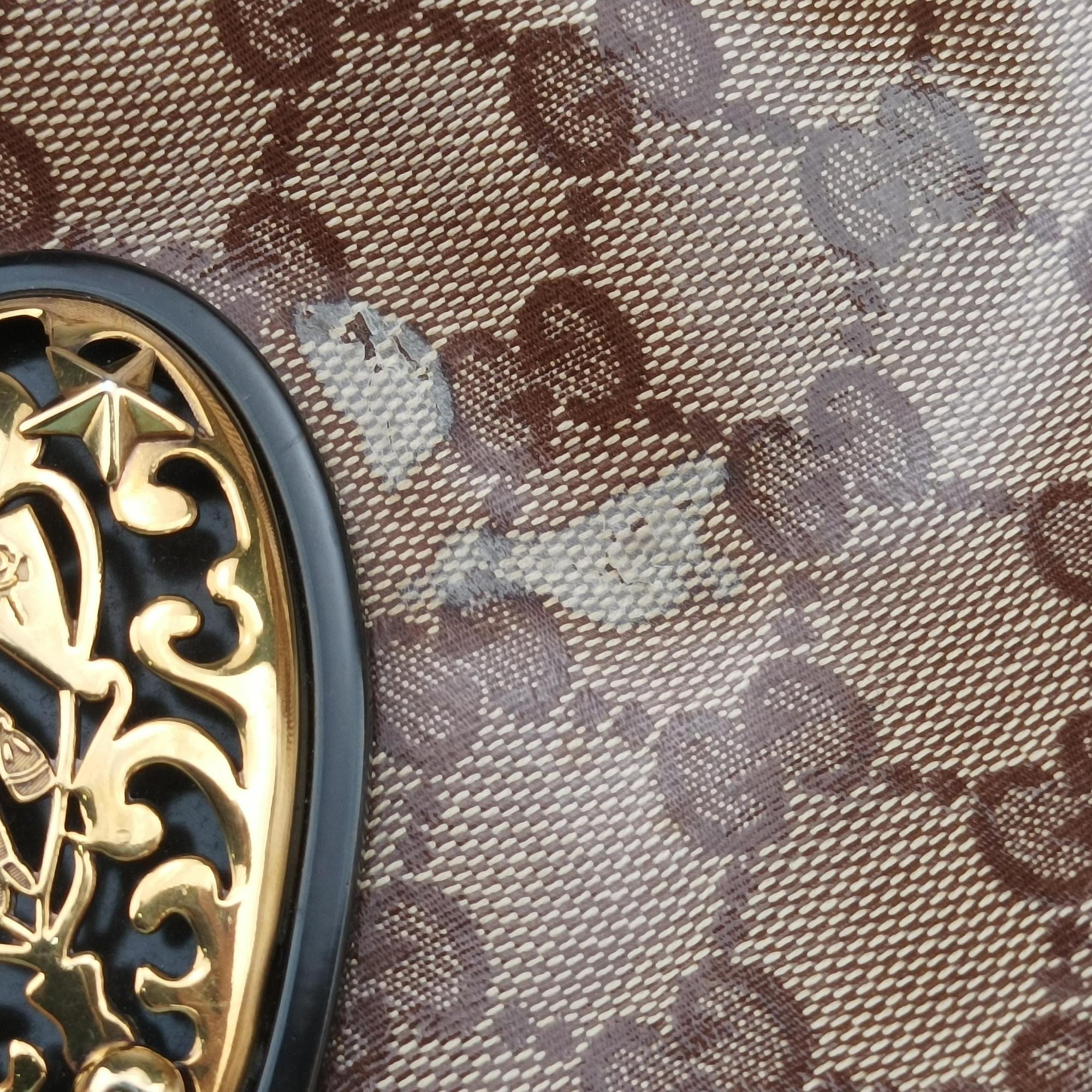 Pre-owned Gucci Babouska Heart Hobo khaki×golden PVC coated canvas 211965 shoulderbag | stylenewstar