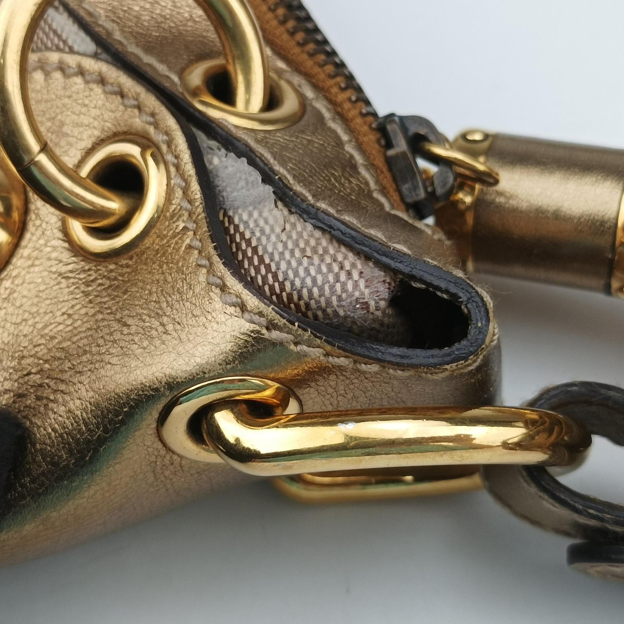 Pre-owned Gucci Babouska Heart Hobo khaki×golden PVC coated canvas 211965 shoulderbag | stylenewstar