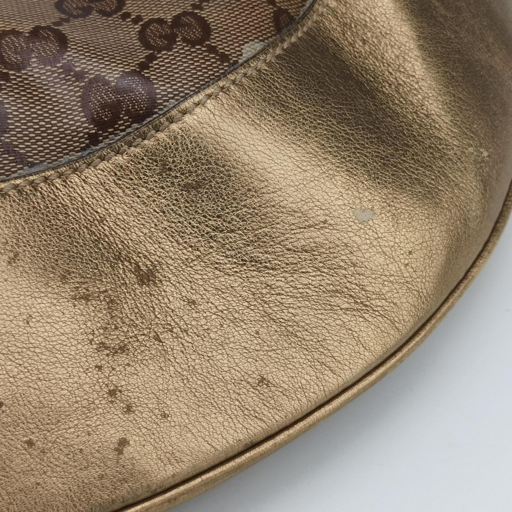Pre-owned Gucci Babouska Heart Hobo khaki×golden PVC coated canvas 211965 shoulderbag | stylenewstar