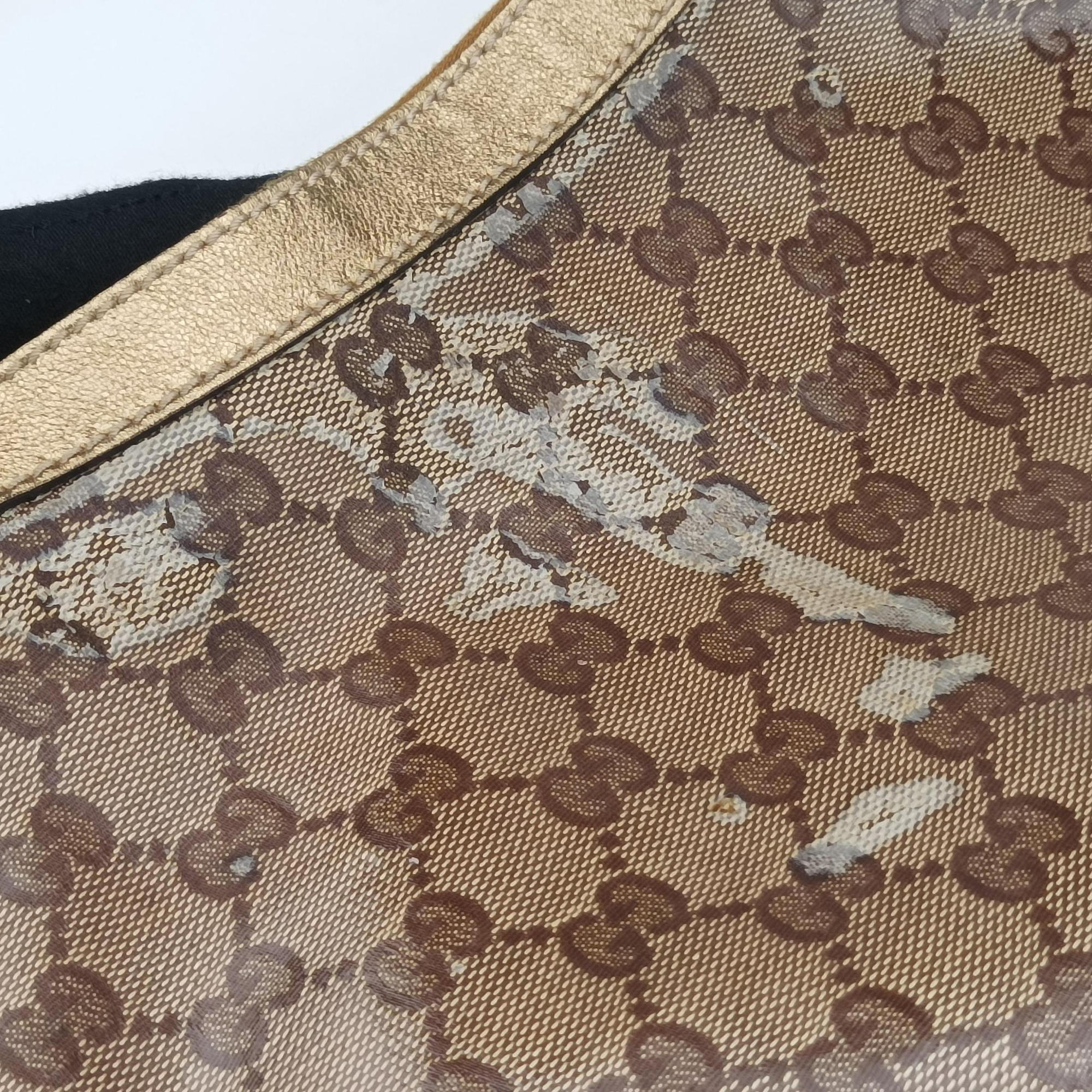 Pre-owned Gucci Babouska Heart Hobo khaki×golden PVC coated canvas 211965 shoulderbag | stylenewstar