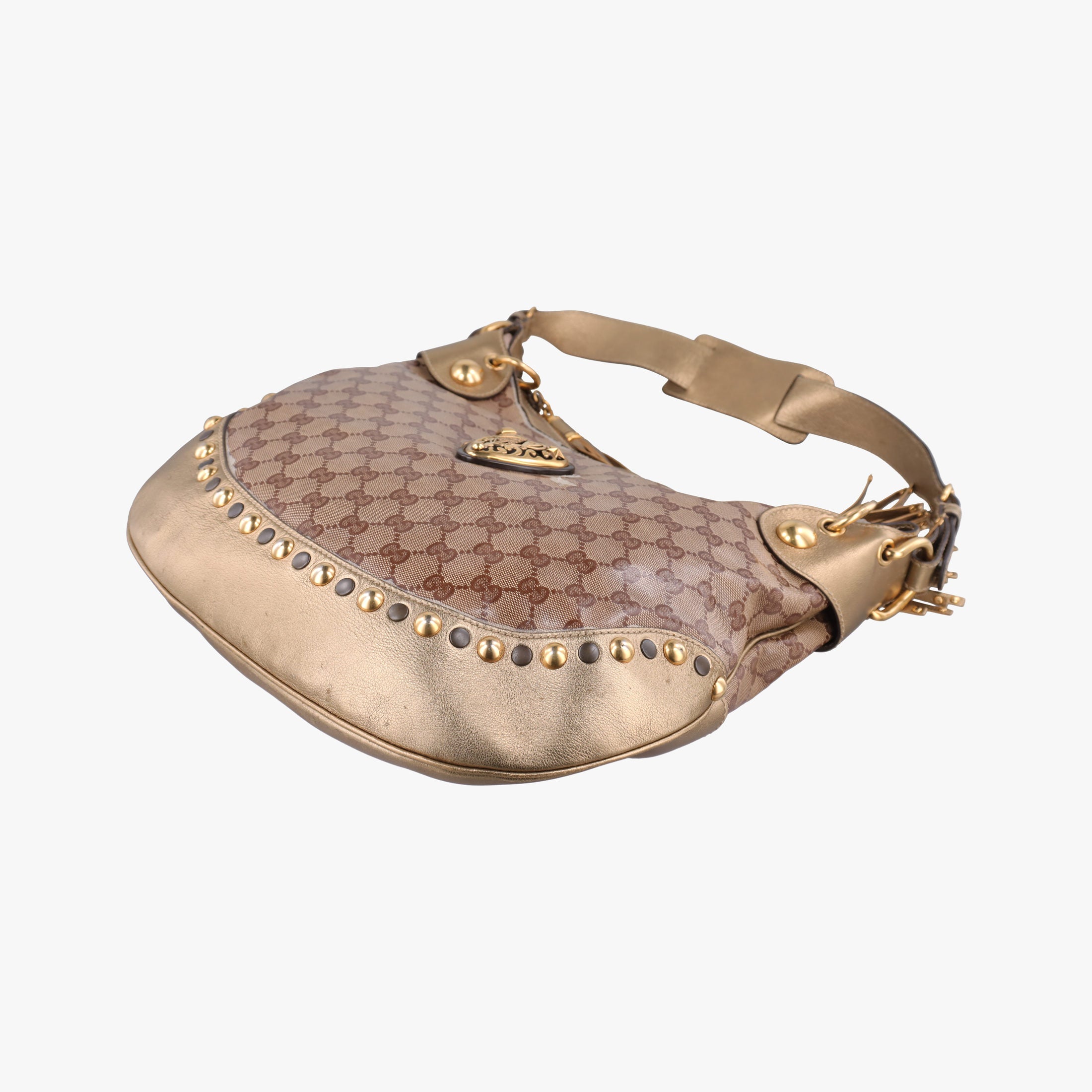 Pre-owned Gucci Babouska Heart Hobo khaki×golden PVC coated canvas 211965 shoulderbag | stylenewstar