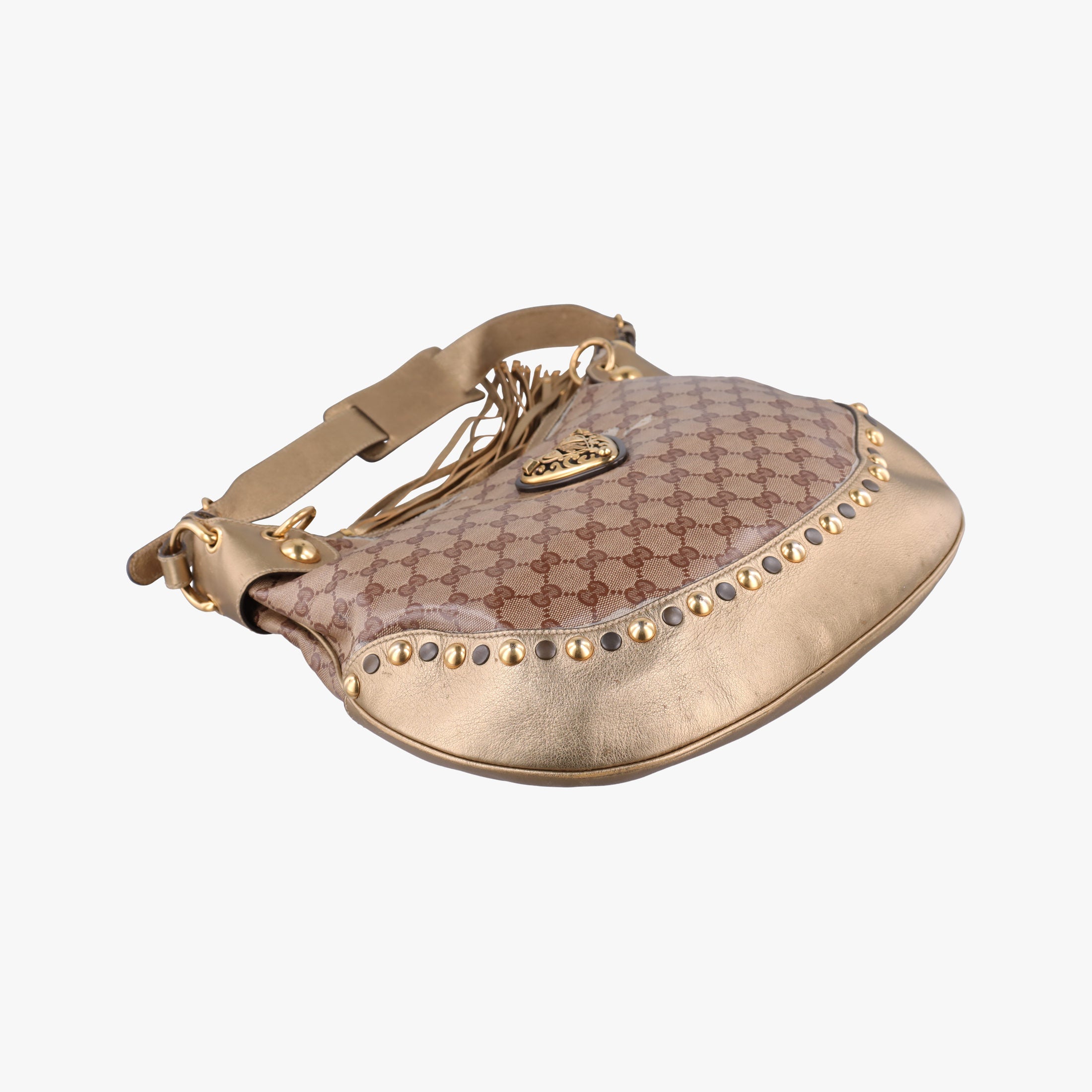 Pre-owned Gucci Babouska Heart Hobo khaki×golden PVC coated canvas 211965 shoulderbag | stylenewstar