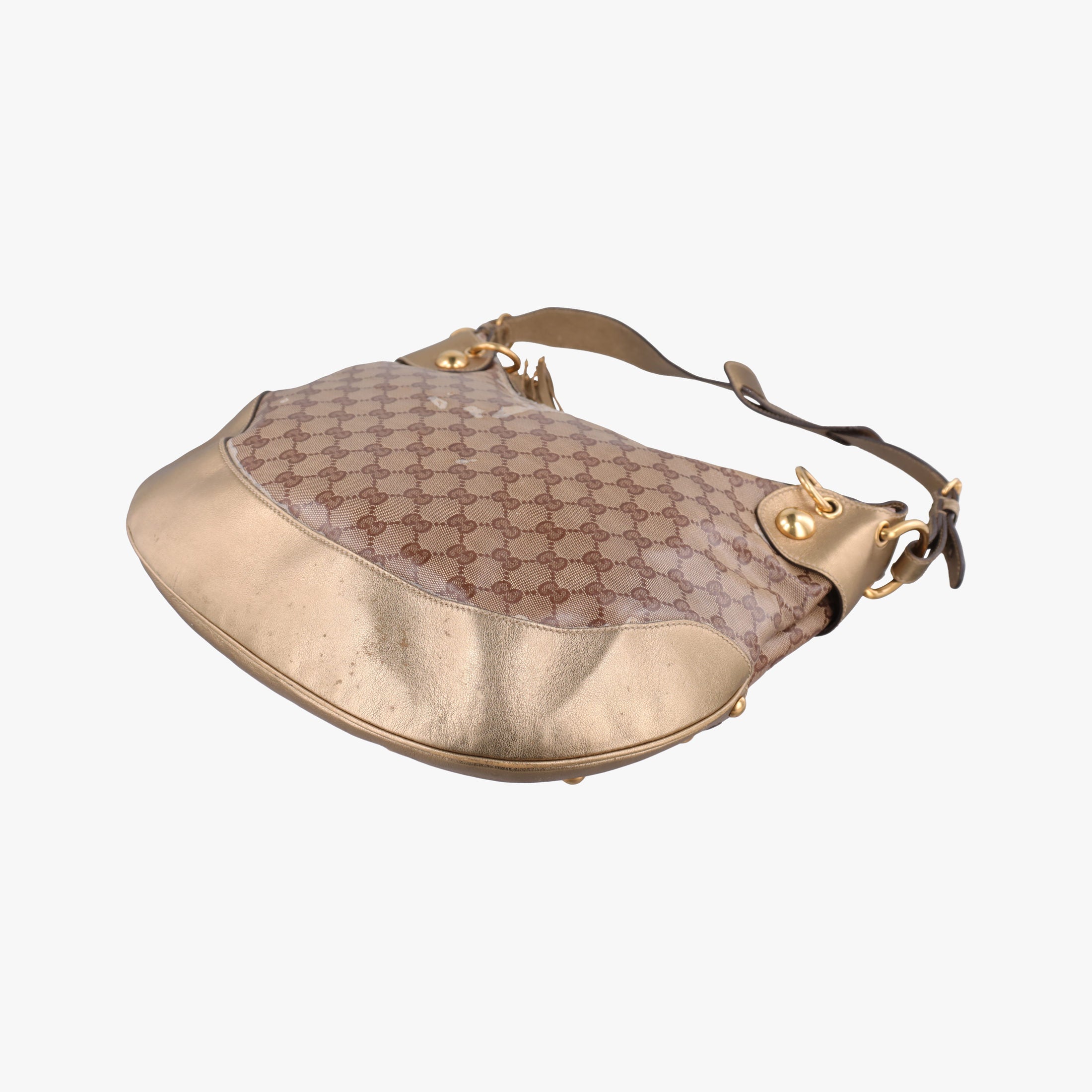 Pre-owned Gucci Babouska Heart Hobo khaki×golden PVC coated canvas 211965 shoulderbag | stylenewstar
