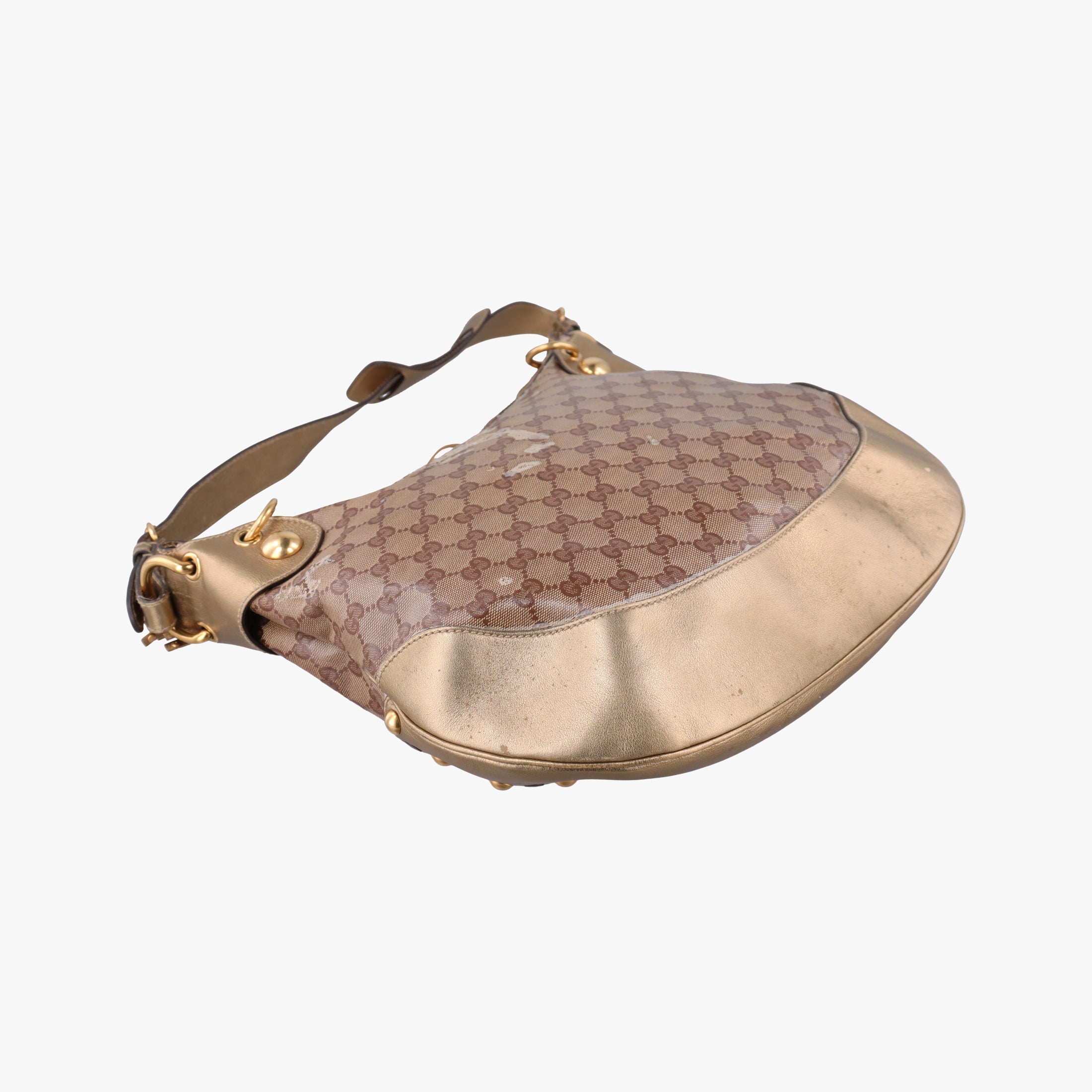 Pre-owned Gucci Babouska Heart Hobo khaki×golden PVC coated canvas 211965 shoulderbag | stylenewstar