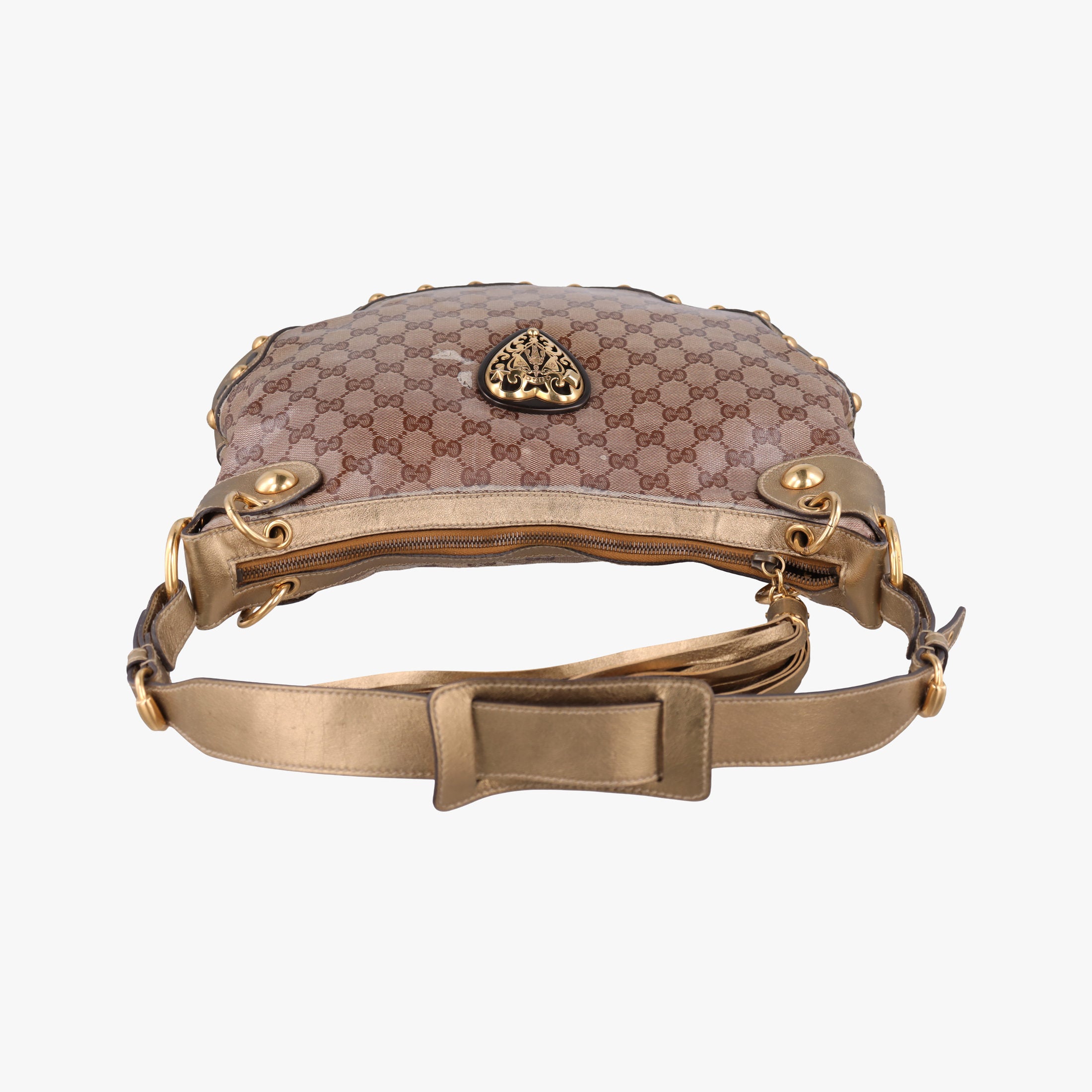 Pre-owned Gucci Babouska Heart Hobo khaki×golden PVC coated canvas 211965 shoulderbag | stylenewstar
