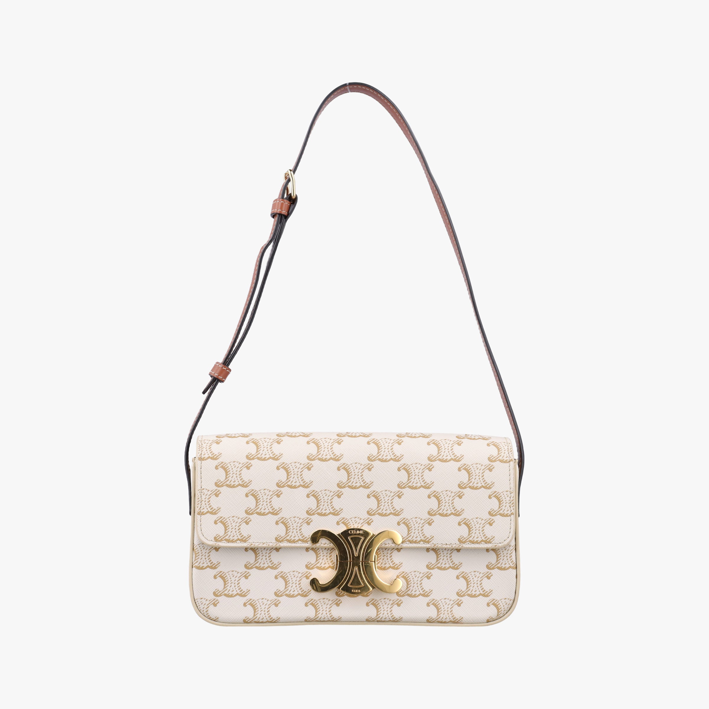 Pre-owned Celine Claude Triomphe White PVC coated canvas  shoulderbag | stylenewstar