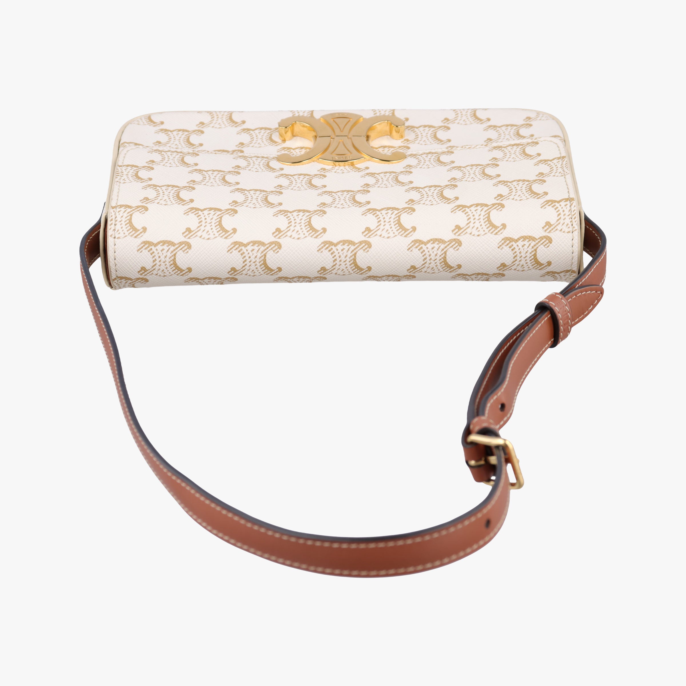 Pre-owned Celine Claude Triomphe White PVC coated canvas  shoulderbag | stylenewstar