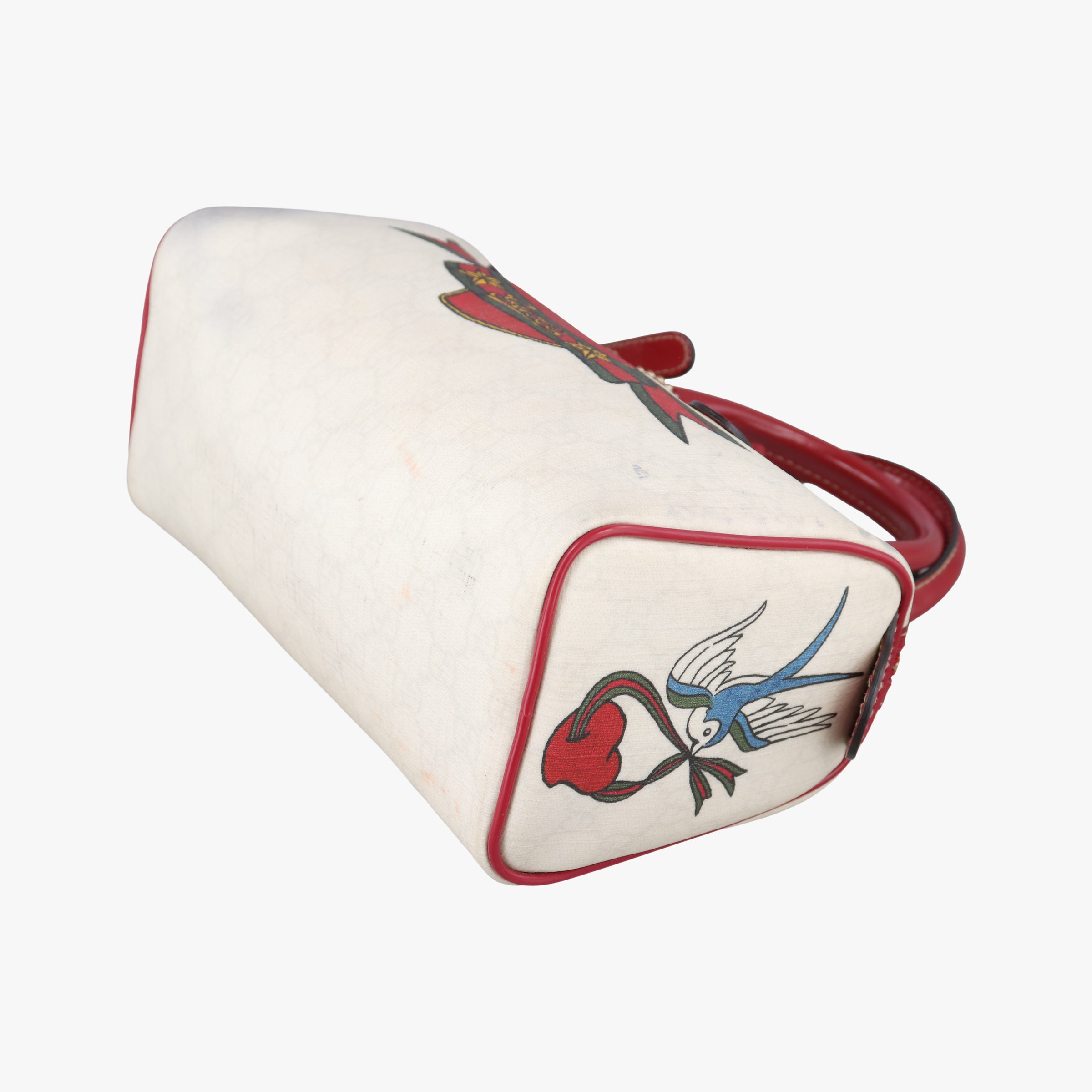 Vintage Gucci GG Supreme Tattoo Print Heart Charm Joy White PVC coated canvas 190257 handbag | stylenewstar