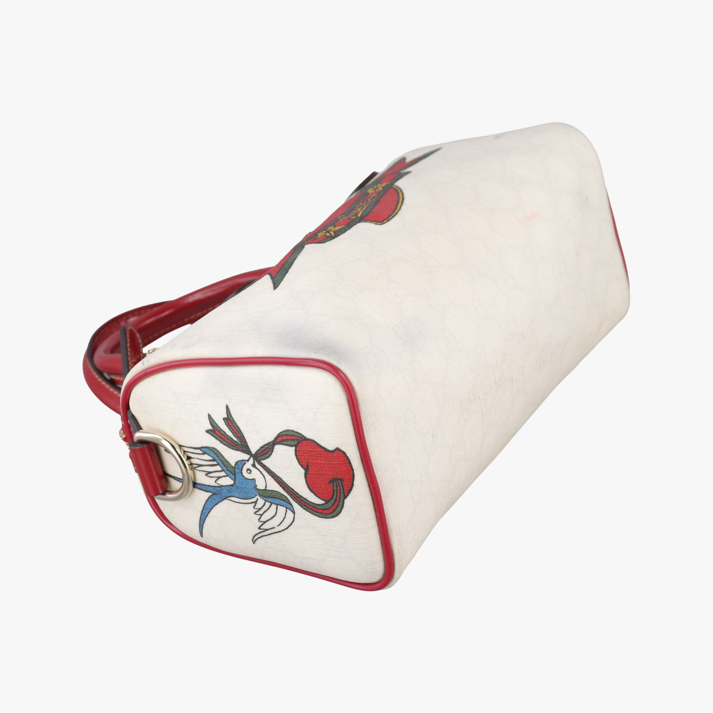 Vintage Gucci GG Supreme Tattoo Print Heart Charm Joy White PVC coated canvas 190257 handbag | stylenewstar