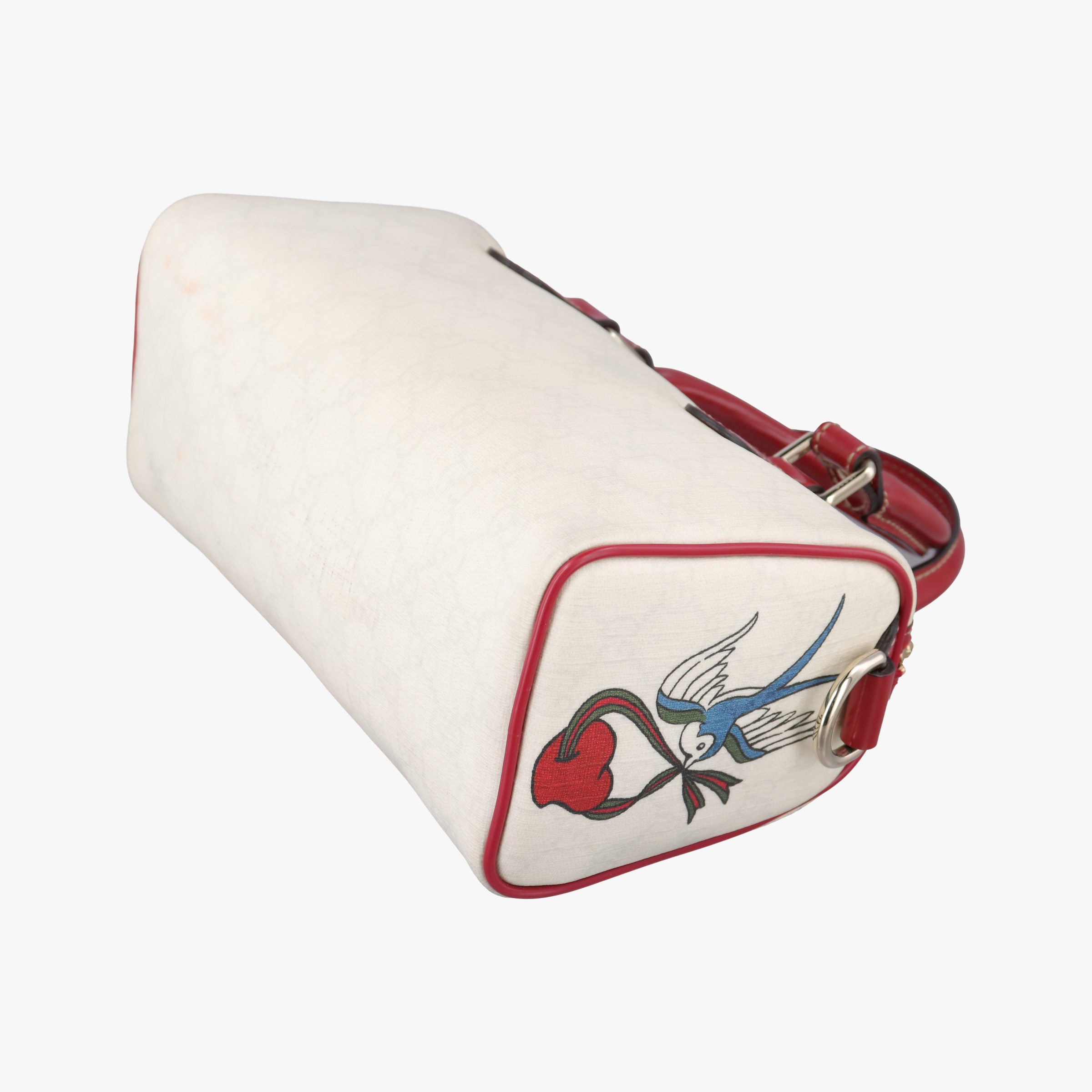 Vintage Gucci GG Supreme Tattoo Print Heart Charm Joy White PVC coated canvas 190257 handbag | stylenewstar
