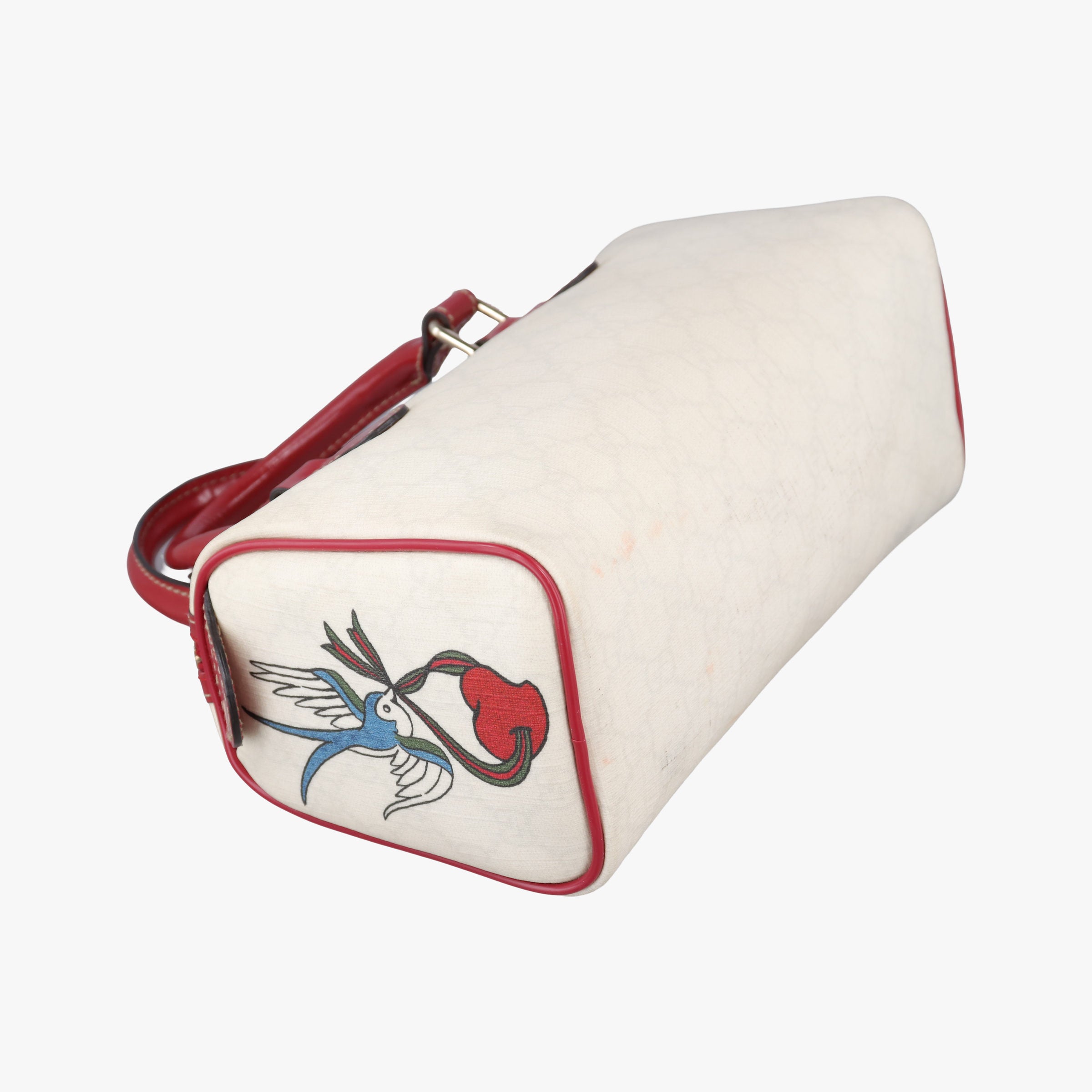 Vintage Gucci GG Supreme Tattoo Print Heart Charm Joy White PVC coated canvas 190257 handbag | stylenewstar