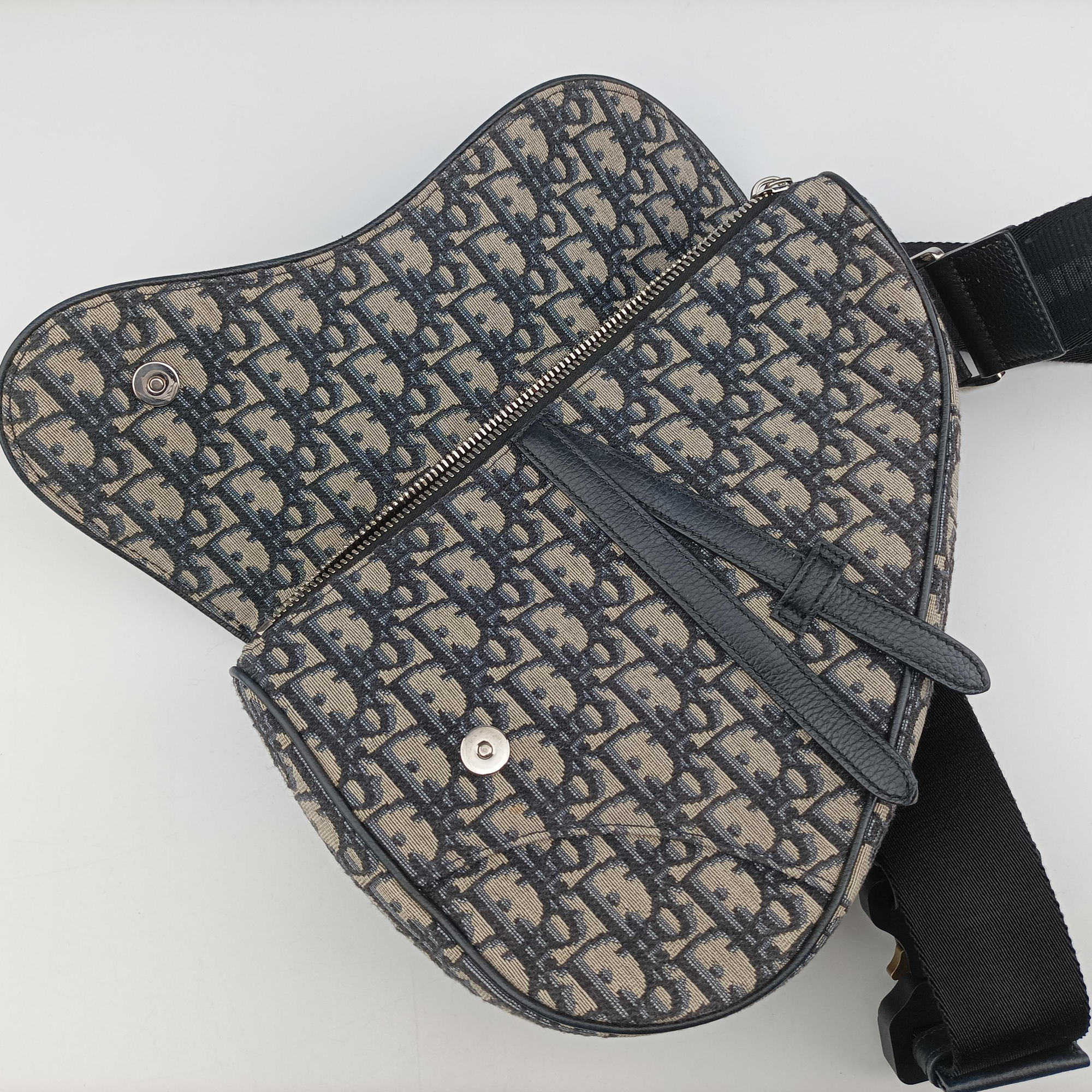 Pre-owned Christian Dior saddle Navy Jacquard×Leather  bum bag/waist bag | stylenewstar