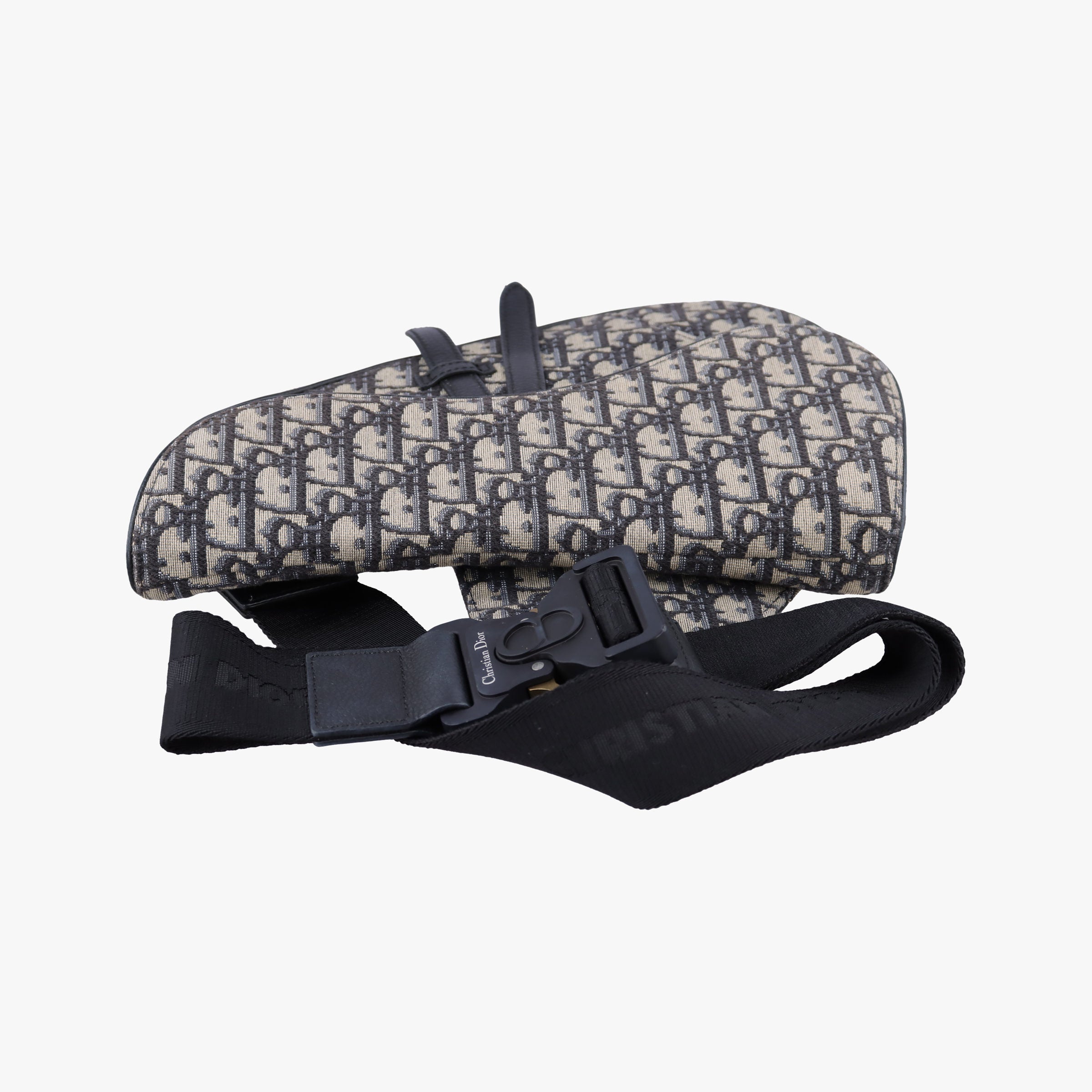 Pre-owned Christian Dior saddle Navy Jacquard×Leather  bum bag/waist bag | stylenewstar