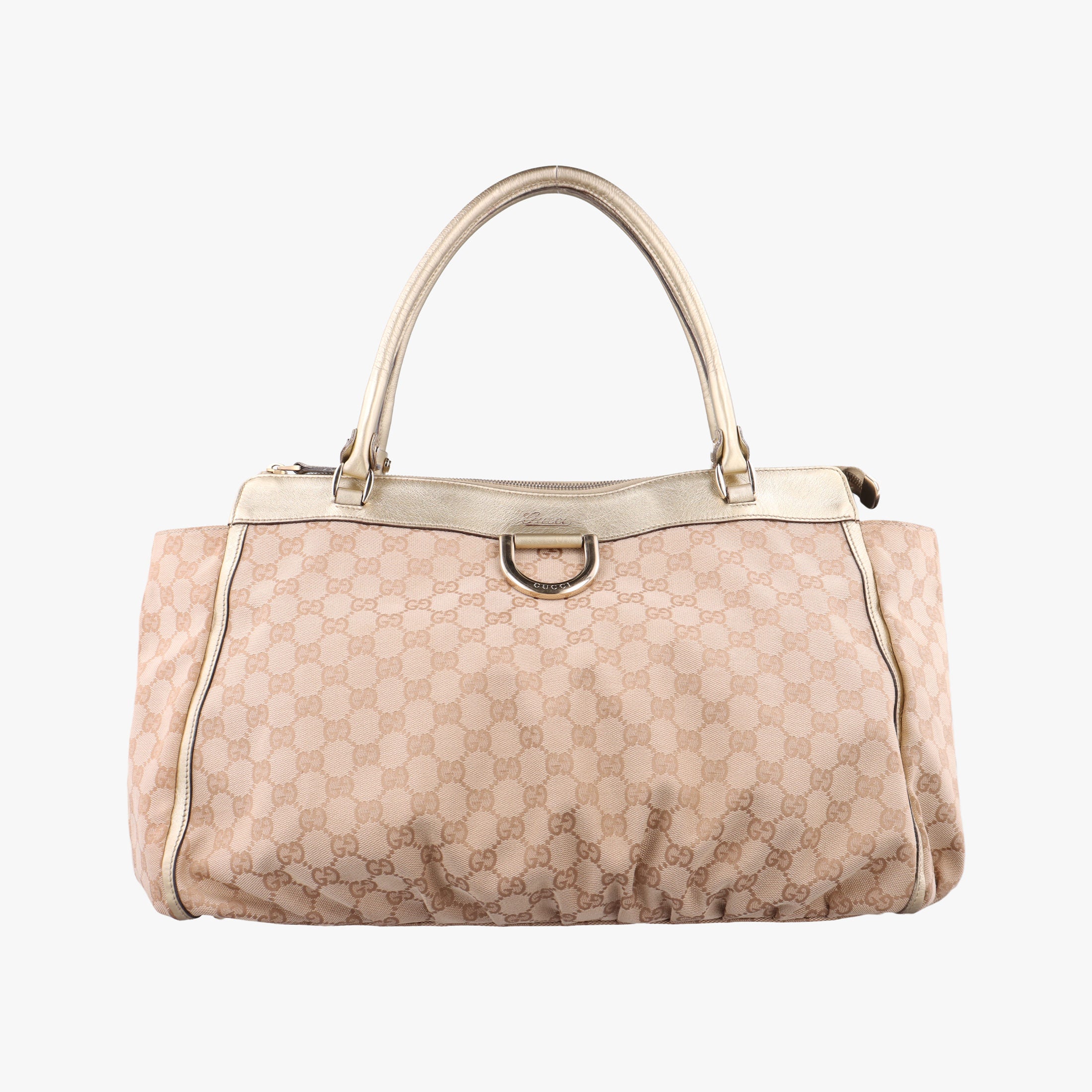 Pre-owned Gucci Abbey D-Ring Golden × Beige canvas×leather 190248 handbag | stylenewstar