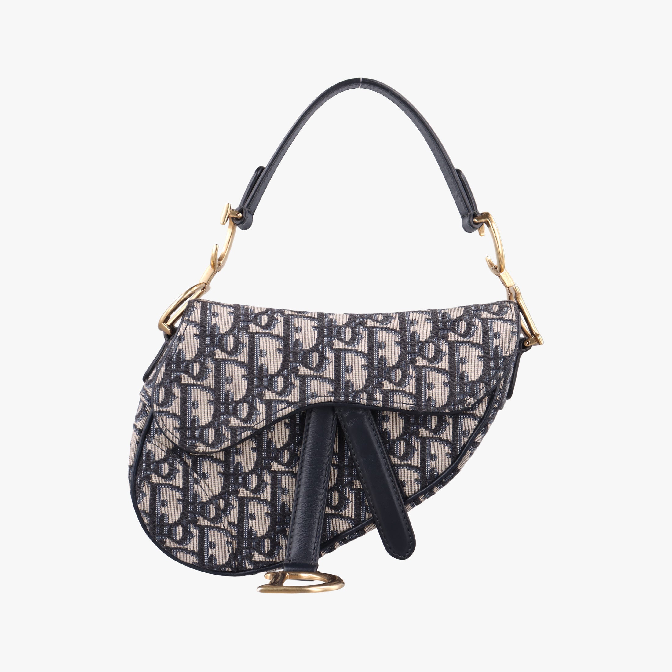 Pre-owned Christian Dior Saddle Navy×grey Jacquard × Leather  handbag | stylenewstar