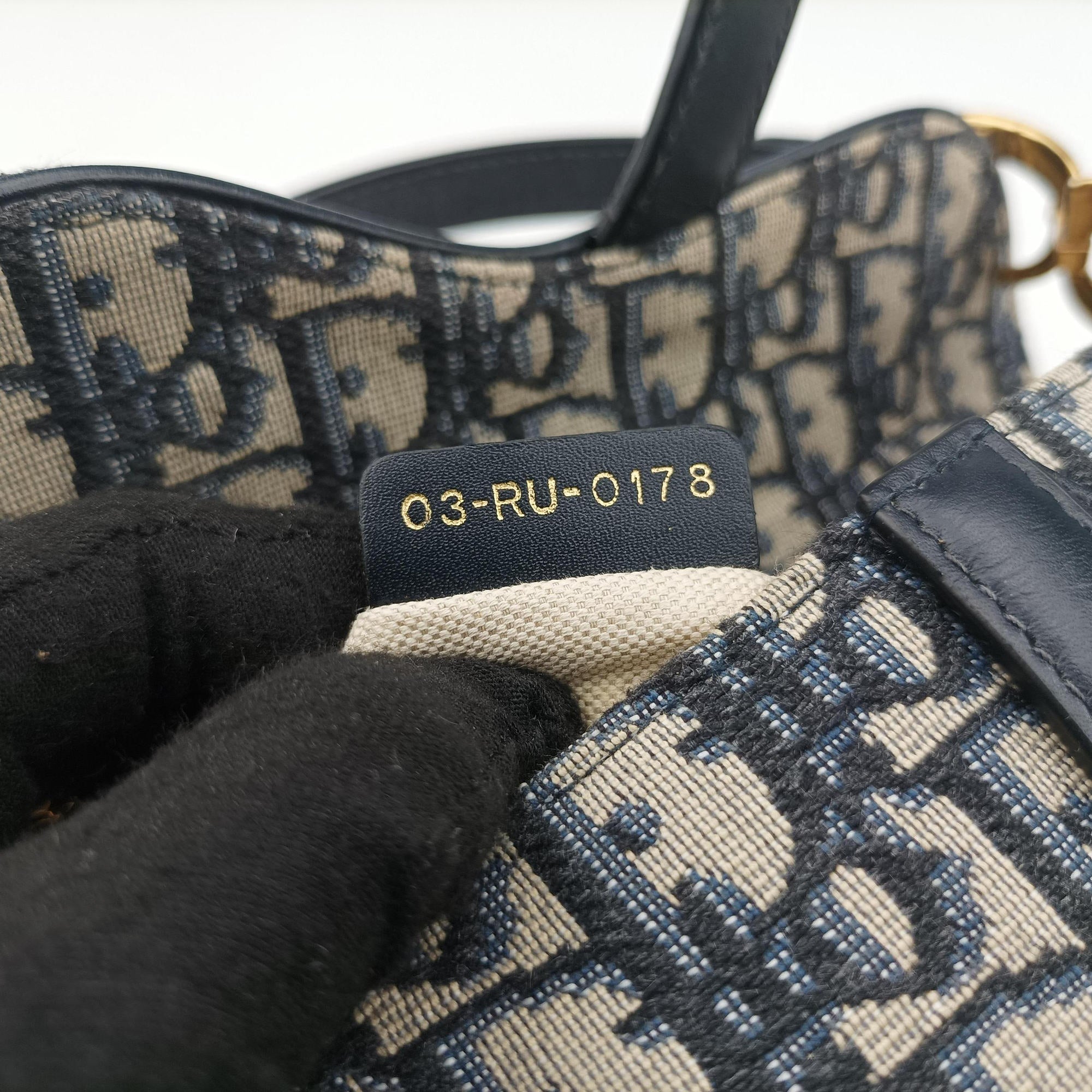 Pre-owned Christian Dior Saddle Navy×grey Jacquard × Leather  handbag | stylenewstar