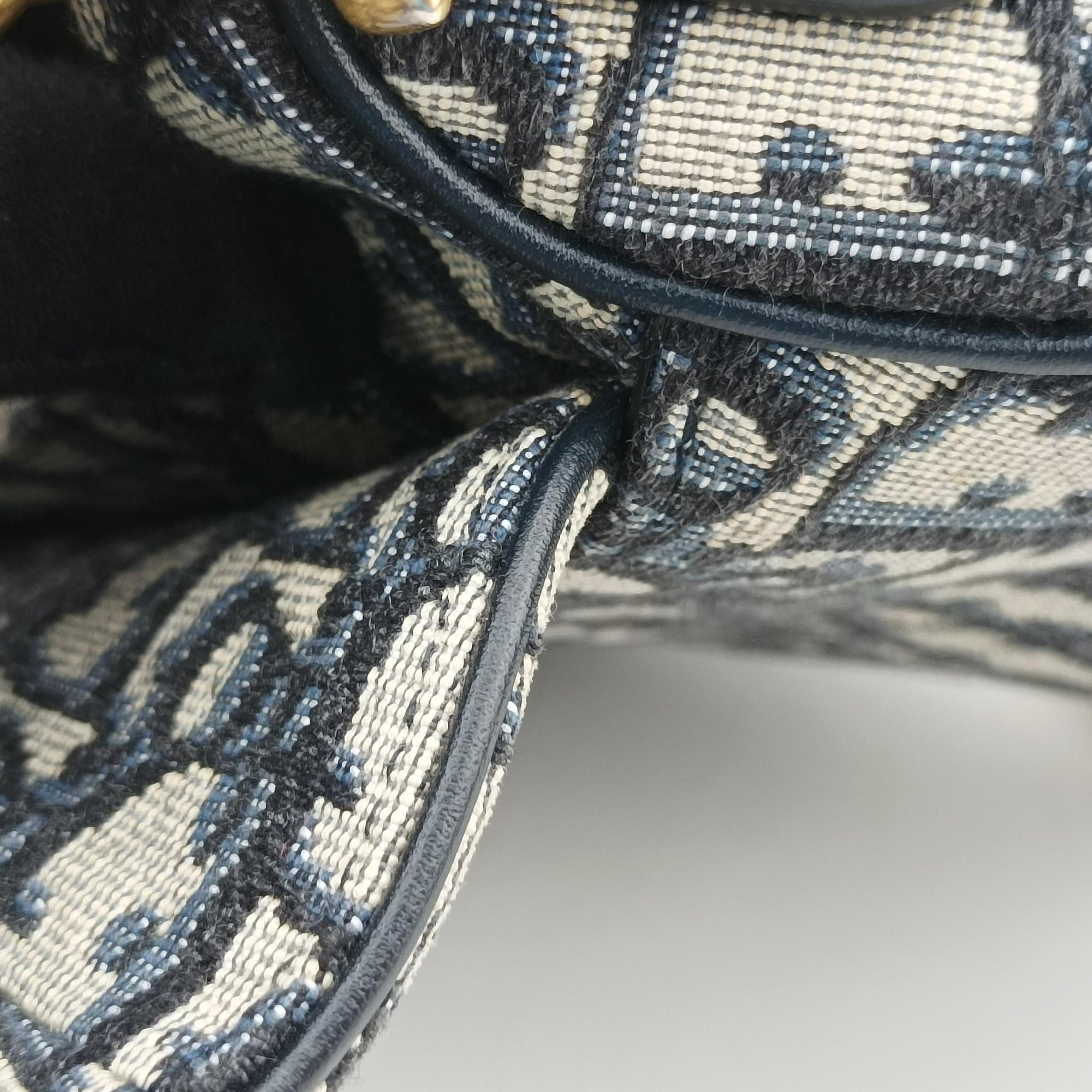 Pre-owned Christian Dior Saddle Navy×grey Jacquard × Leather  handbag | stylenewstar