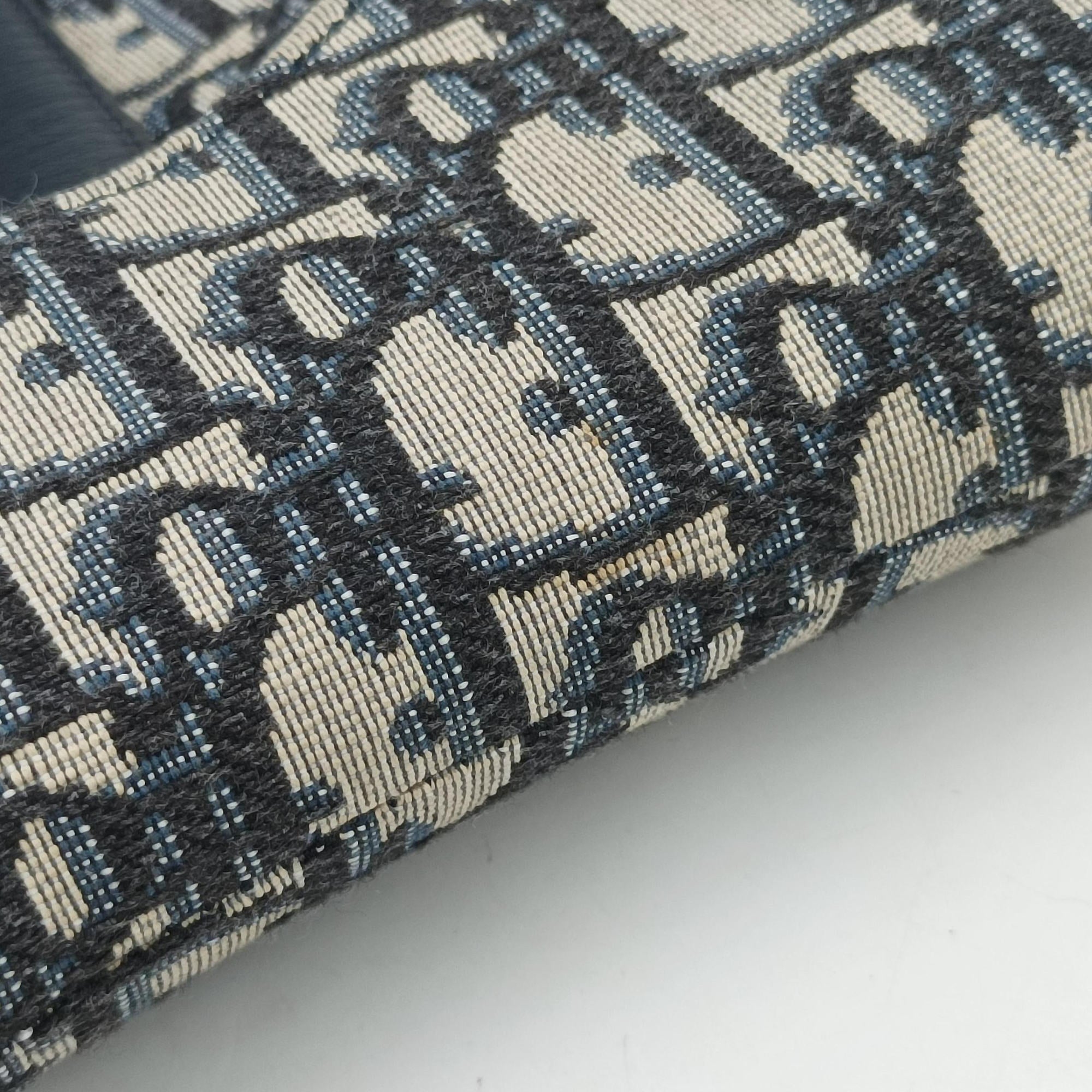 Pre-owned Christian Dior Saddle Navy×grey Jacquard × Leather  handbag | stylenewstar