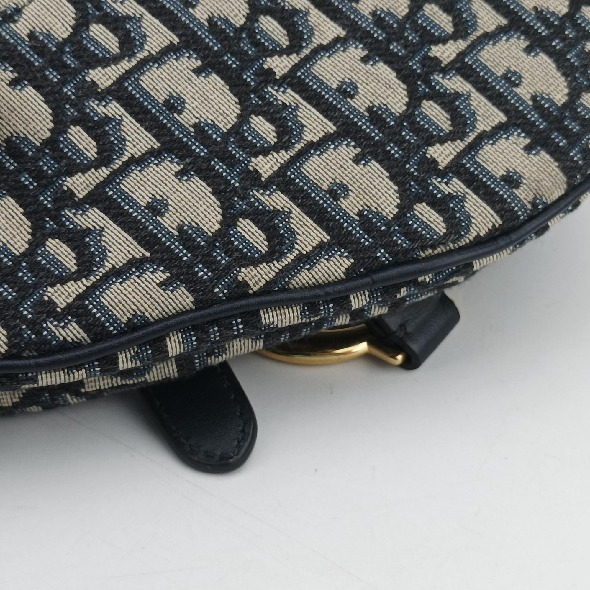 Pre-owned Christian Dior Saddle Navy×grey Jacquard × Leather  handbag | stylenewstar