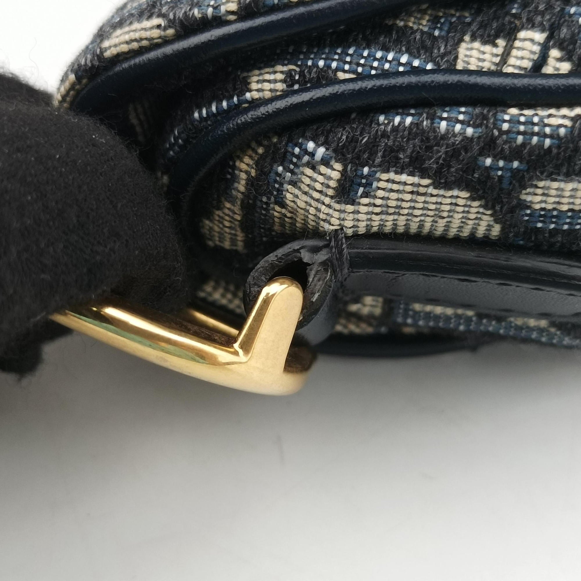 Pre-owned Christian Dior Saddle Navy×grey Jacquard × Leather  handbag | stylenewstar