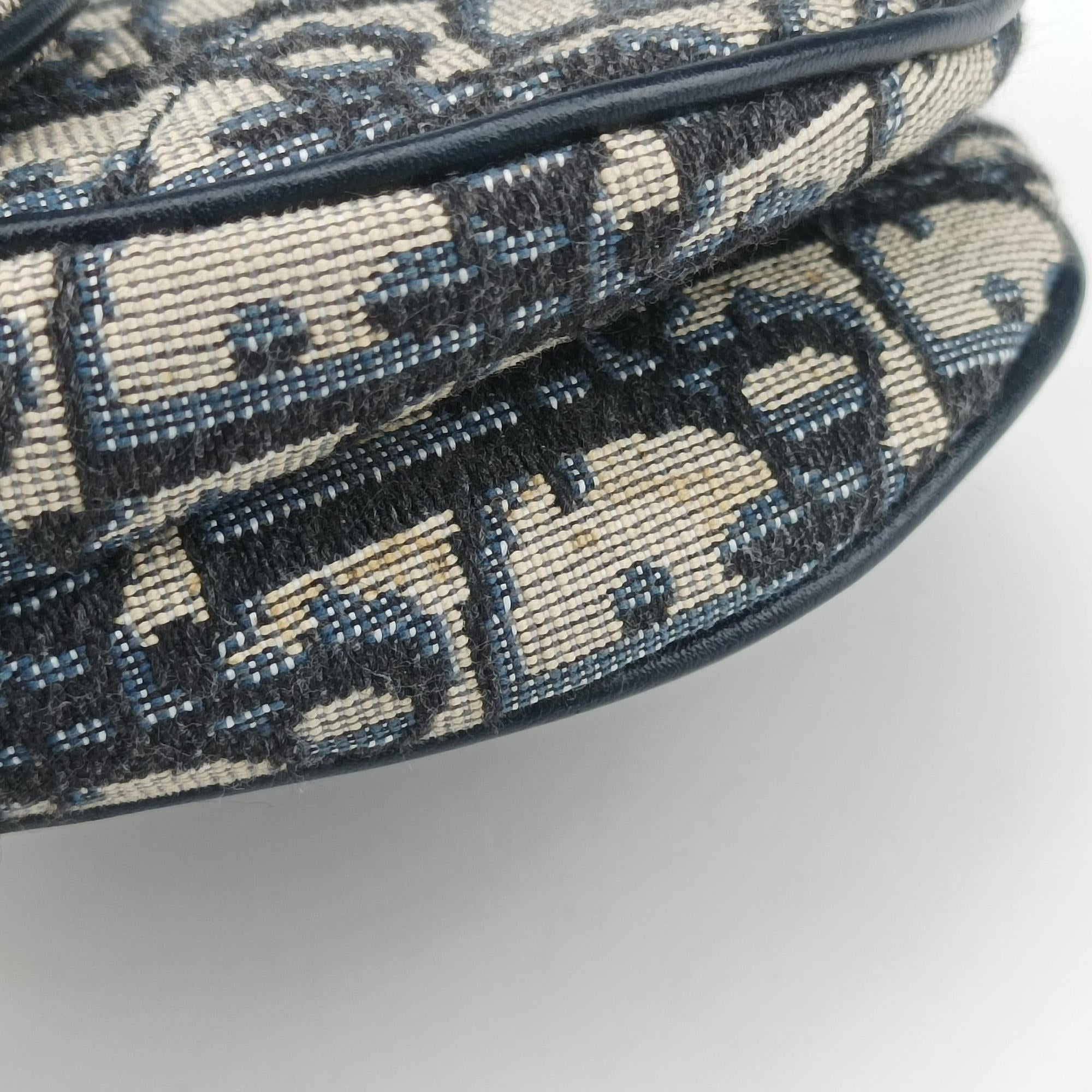 Pre-owned Christian Dior Saddle Navy×grey Jacquard × Leather  handbag | stylenewstar