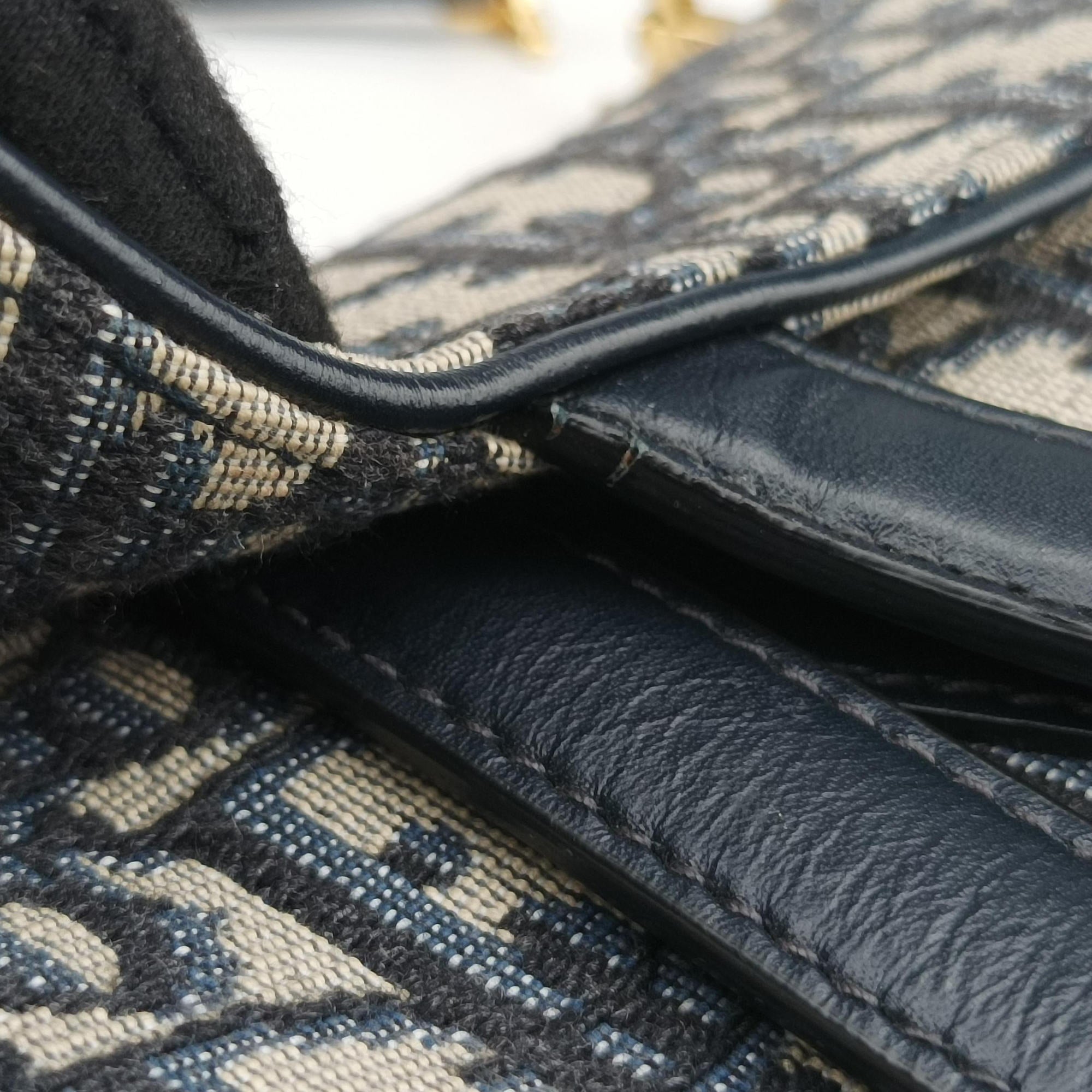 Pre-owned Christian Dior Saddle Navy×grey Jacquard × Leather  handbag | stylenewstar