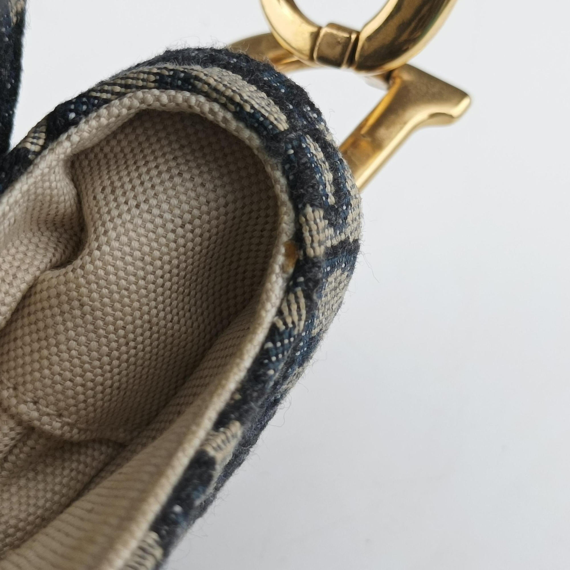 Pre-owned Christian Dior Saddle Navy×grey Jacquard × Leather  handbag | stylenewstar