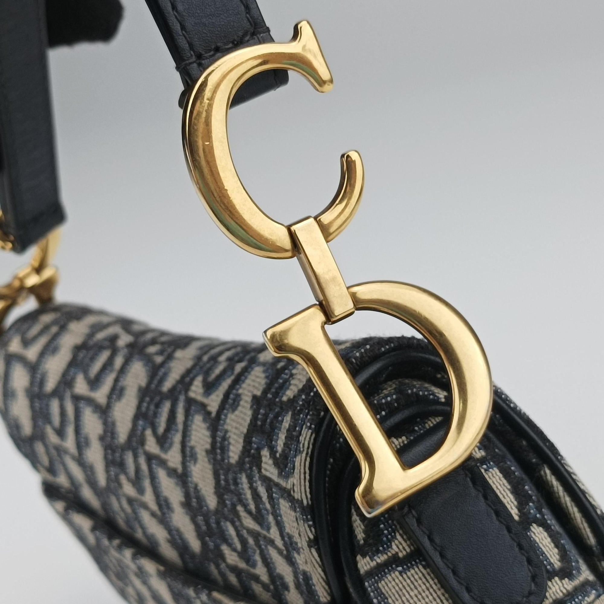 Pre-owned Christian Dior Saddle Navy×grey Jacquard × Leather  handbag | stylenewstar
