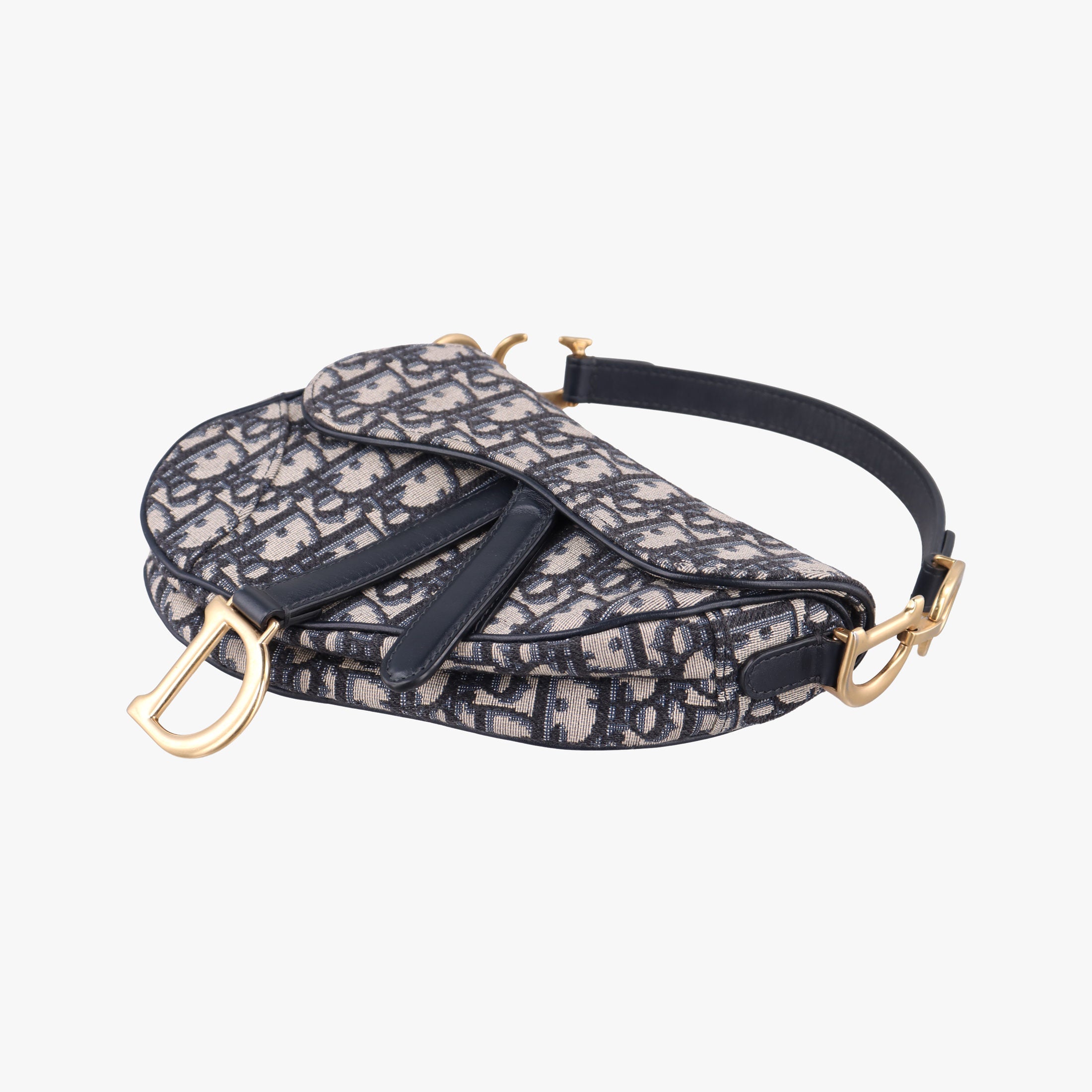 Pre-owned Christian Dior Saddle Navy×grey Jacquard × Leather  handbag | stylenewstar