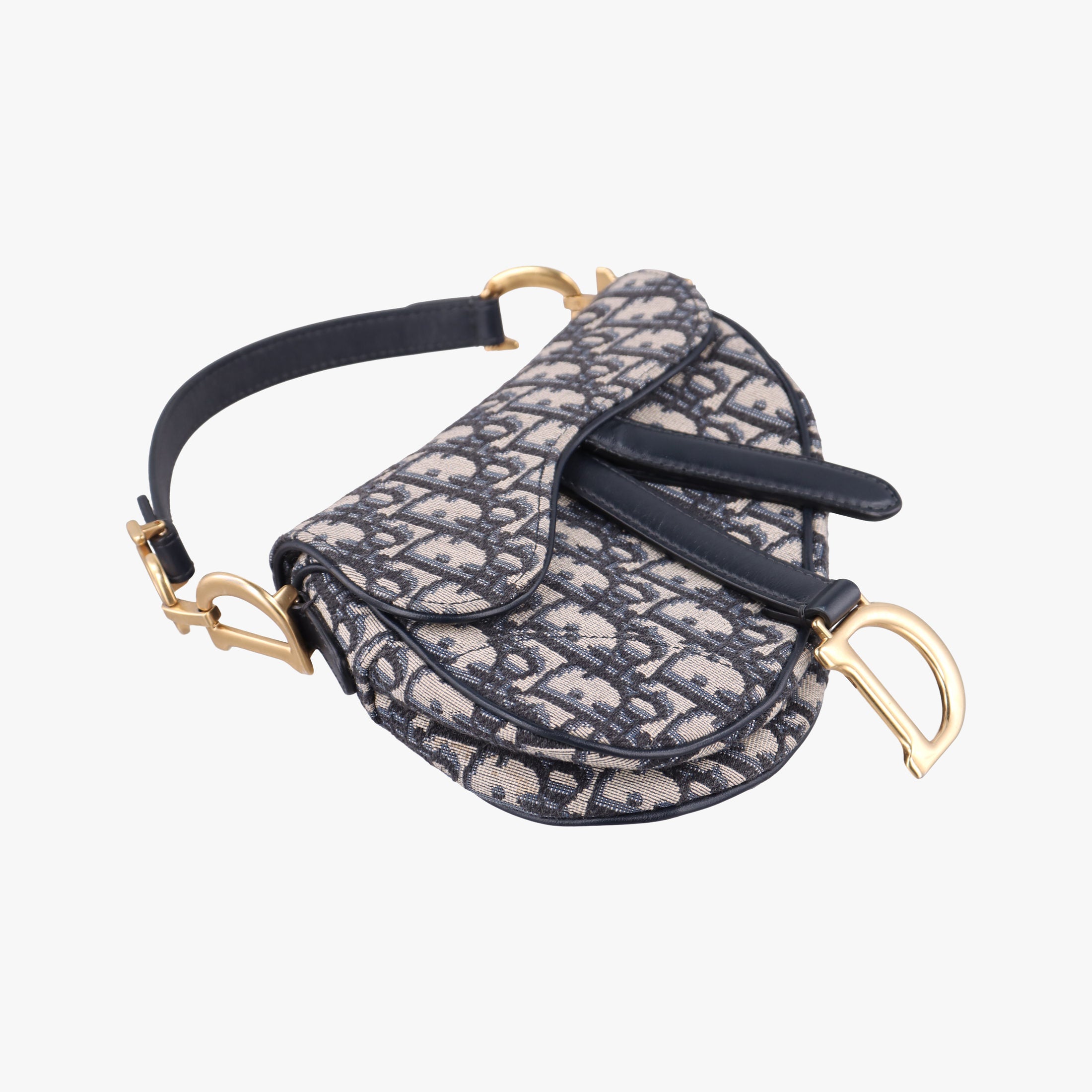 Pre-owned Christian Dior Saddle Navy×grey Jacquard × Leather  handbag | stylenewstar