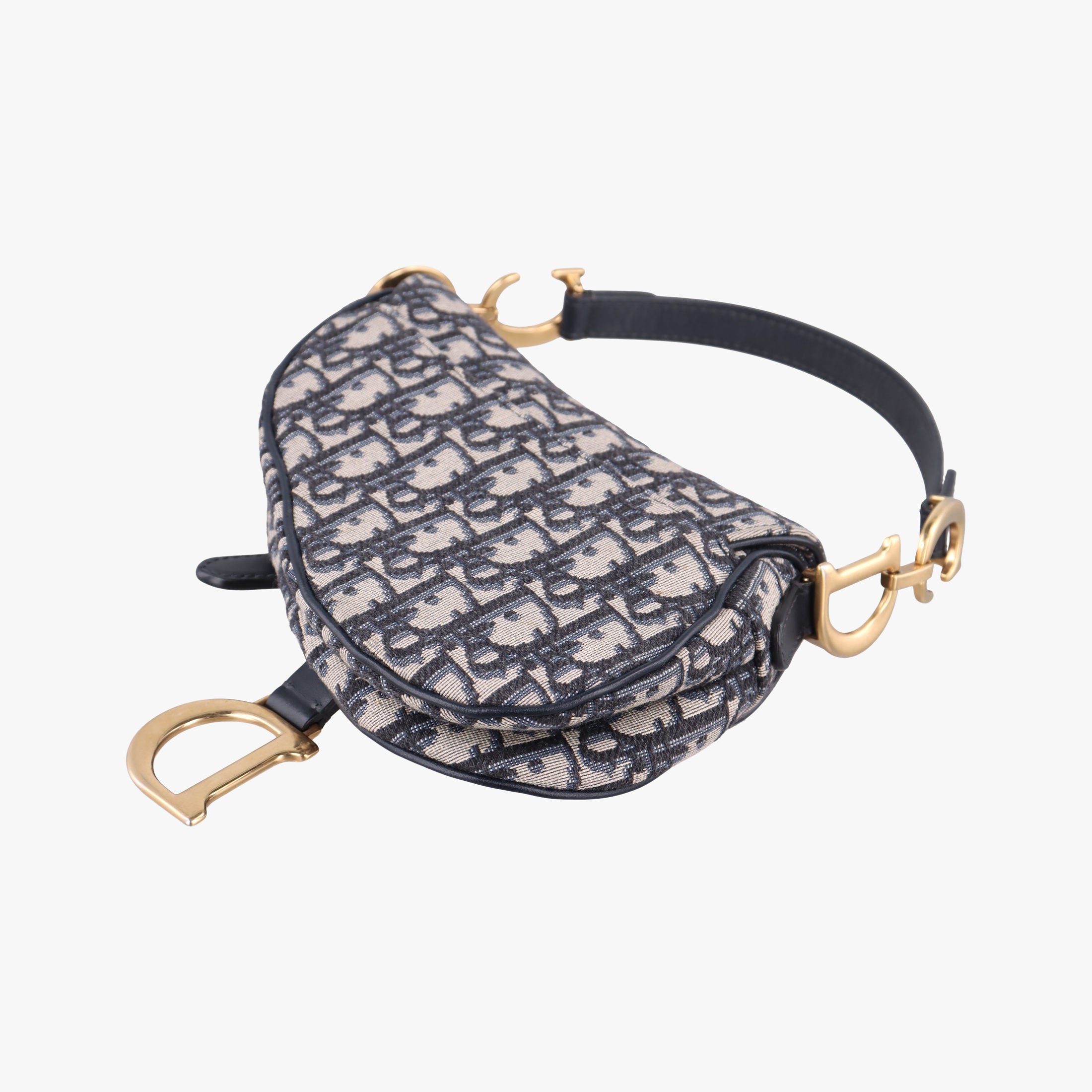Pre-owned Christian Dior Saddle Navy×grey Jacquard × Leather  handbag | stylenewstar