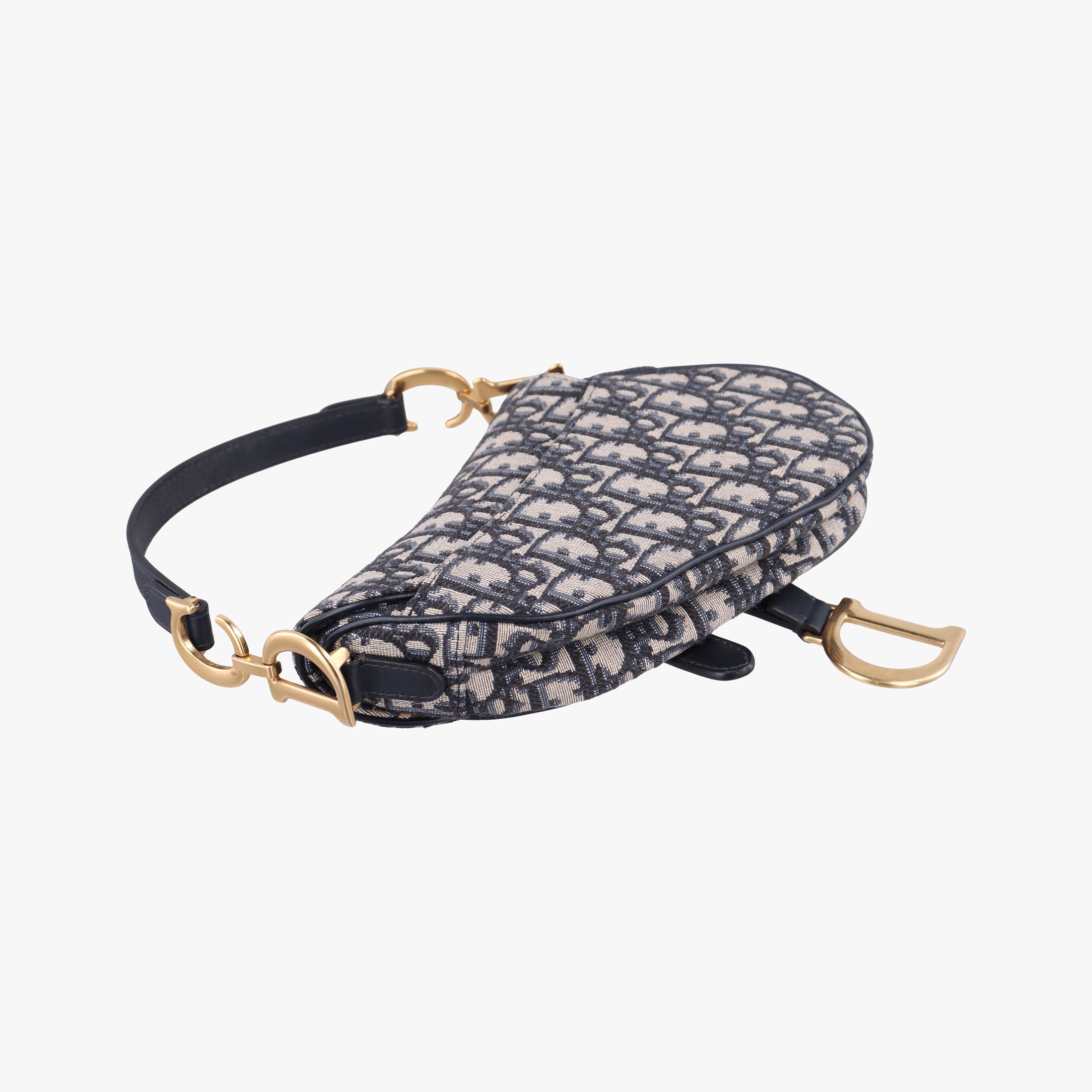 Pre-owned Christian Dior Saddle Navy×grey Jacquard × Leather  handbag | stylenewstar