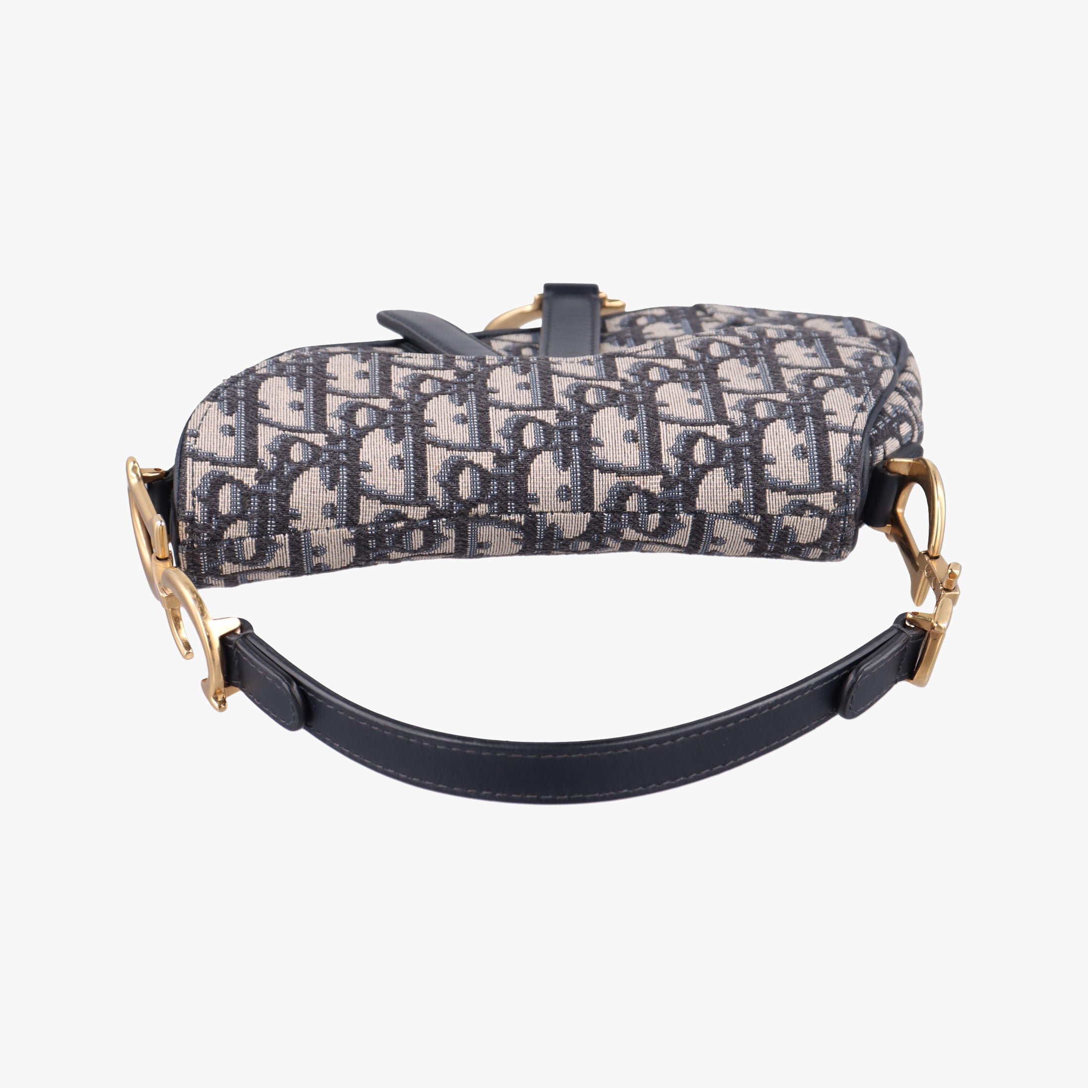 Pre-owned Christian Dior Saddle Navy×grey Jacquard × Leather  handbag | stylenewstar