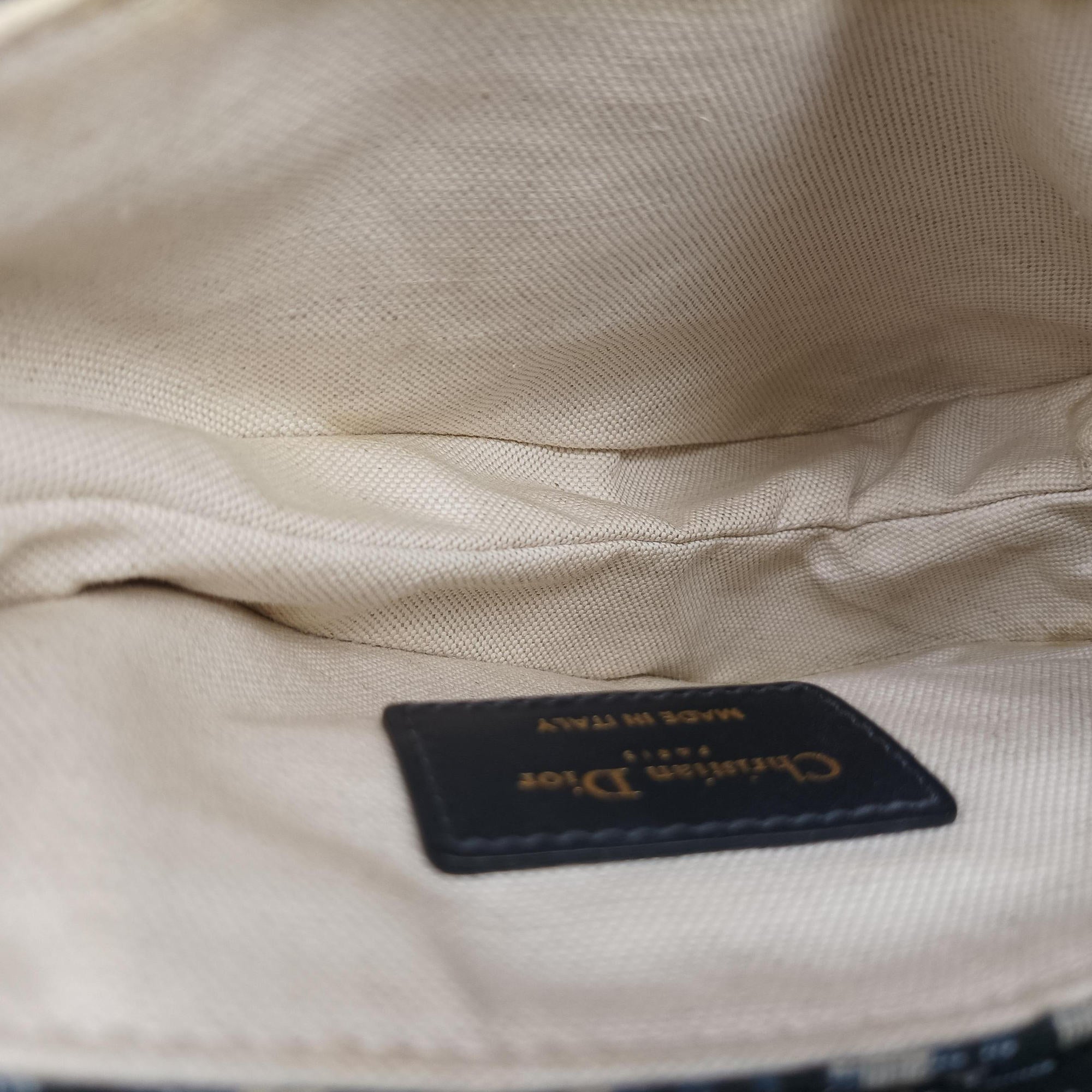 Pre-owned Christian Dior Saddle Navy×grey Jacquard × Leather  handbag | stylenewstar