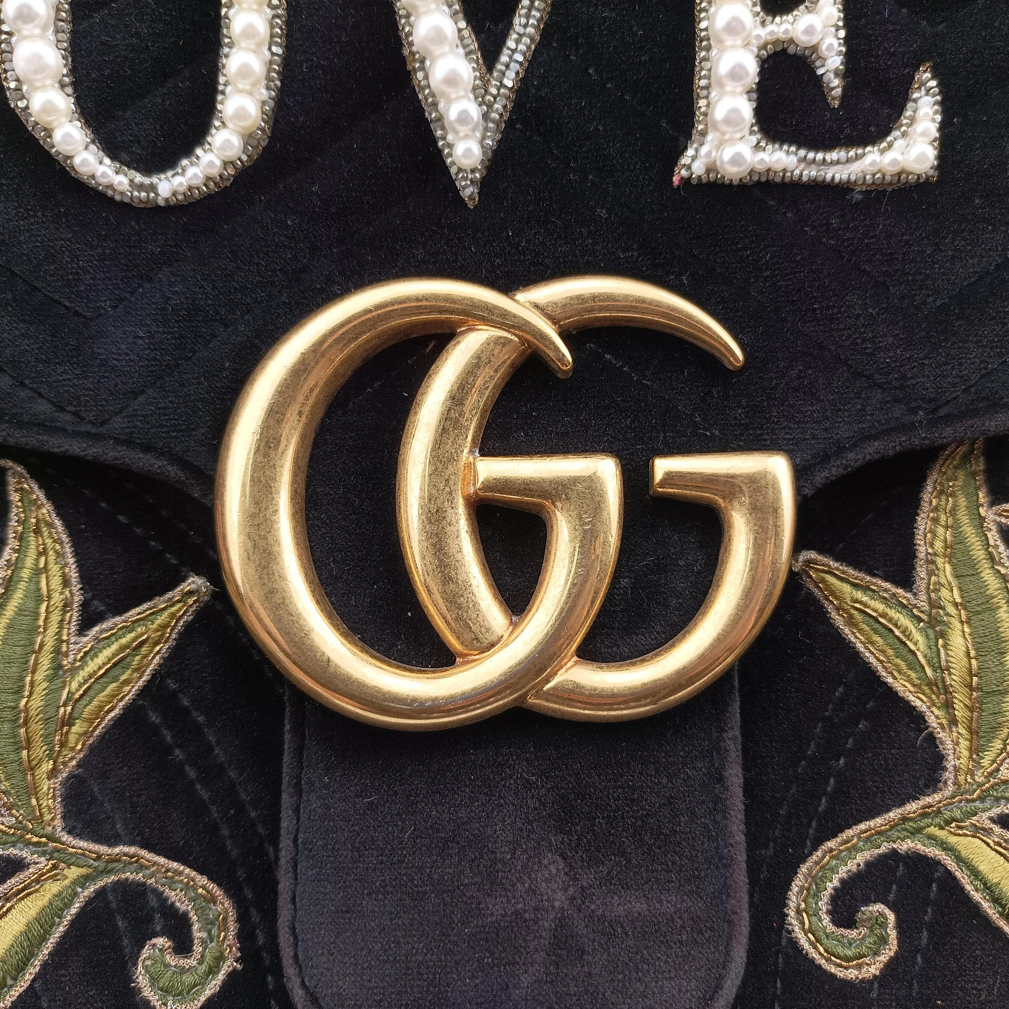 Pre-owned Gucci GG Marmont Black×multicolor velour 443496 shoulderbag | stylenewstar