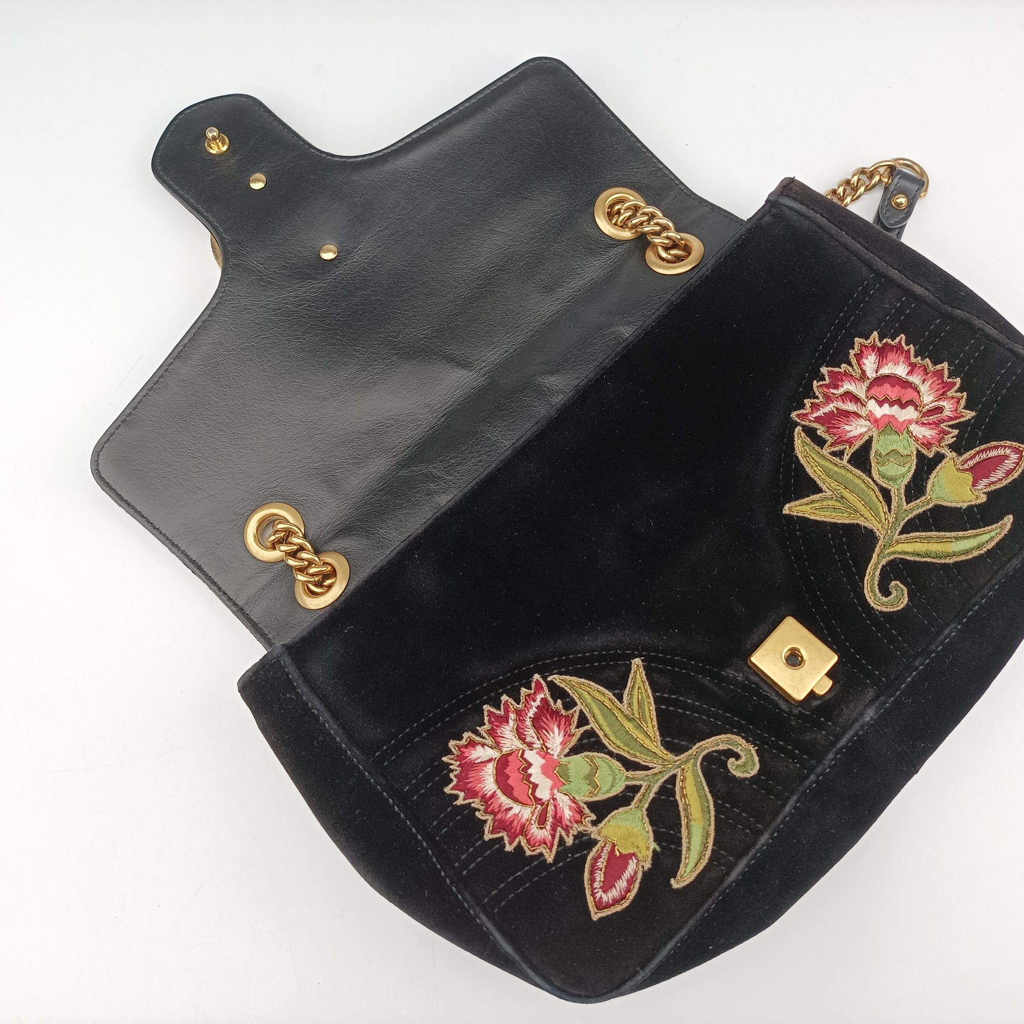 Pre-owned Gucci GG Marmont Black×multicolor velour 443496 shoulderbag | stylenewstar