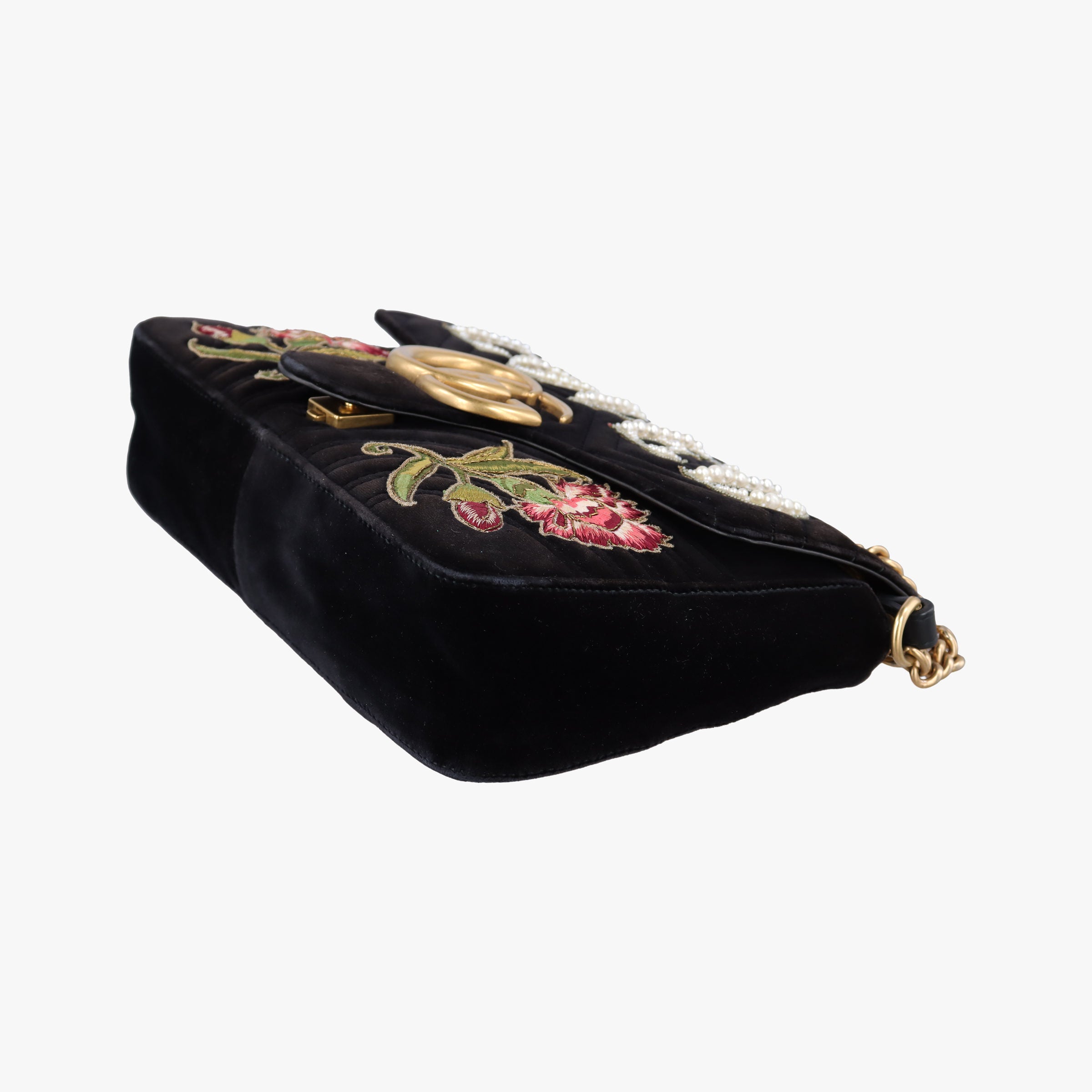 Pre-owned Gucci GG Marmont Black×multicolor velour 443496 shoulderbag | stylenewstar